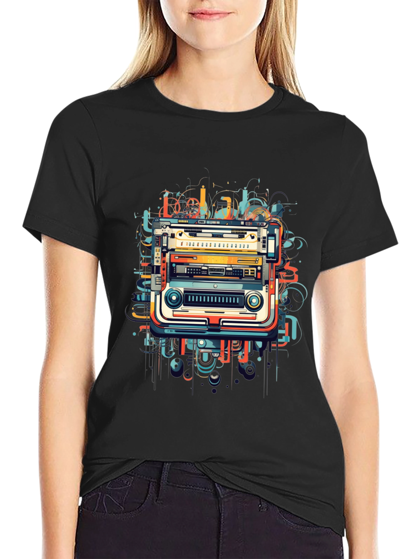 Black Retro Tech Graphic Tee - Modern Art view 2