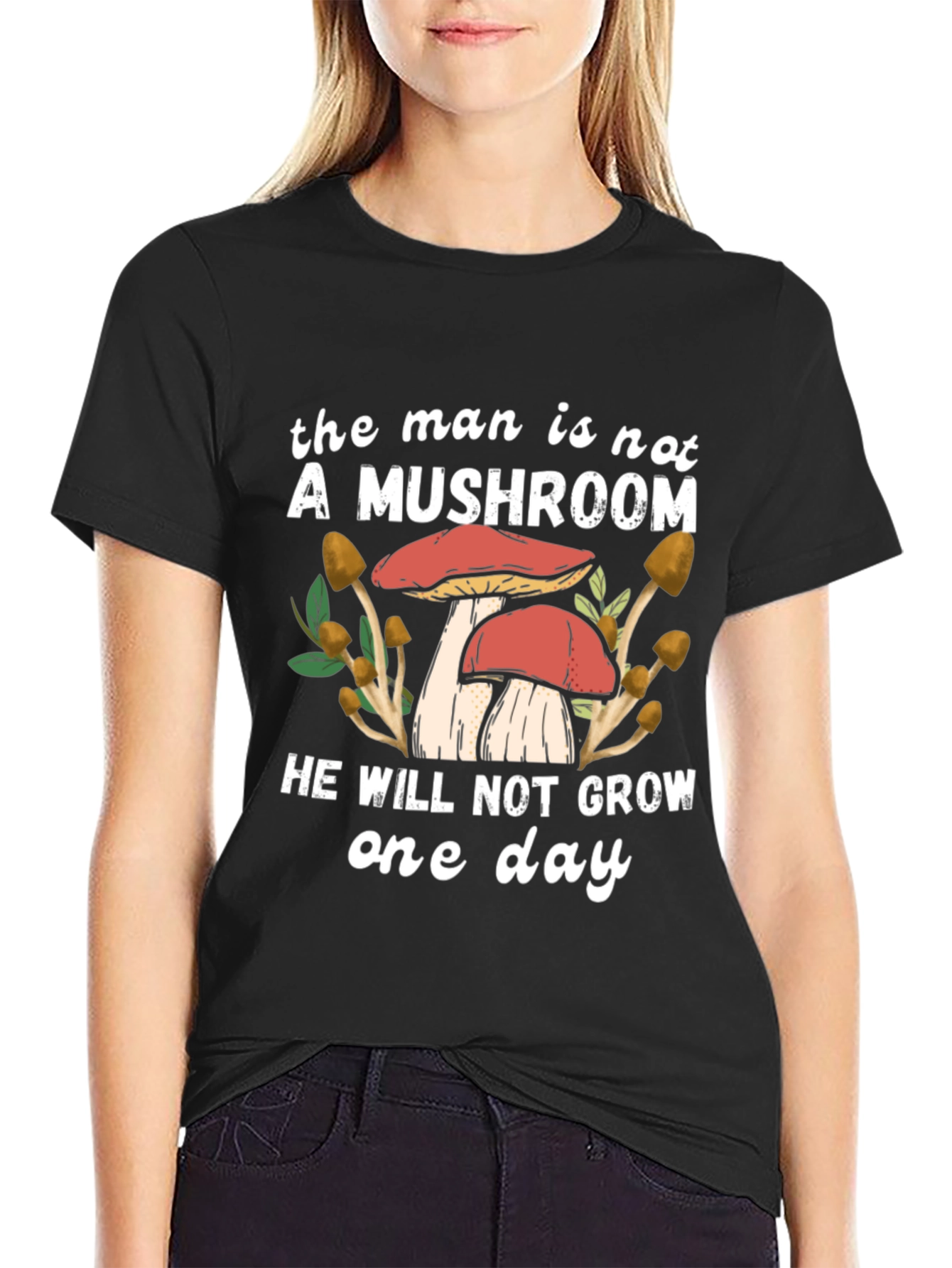 Black The Man Is Not A Mushroom Graphic T-Shirt view 2