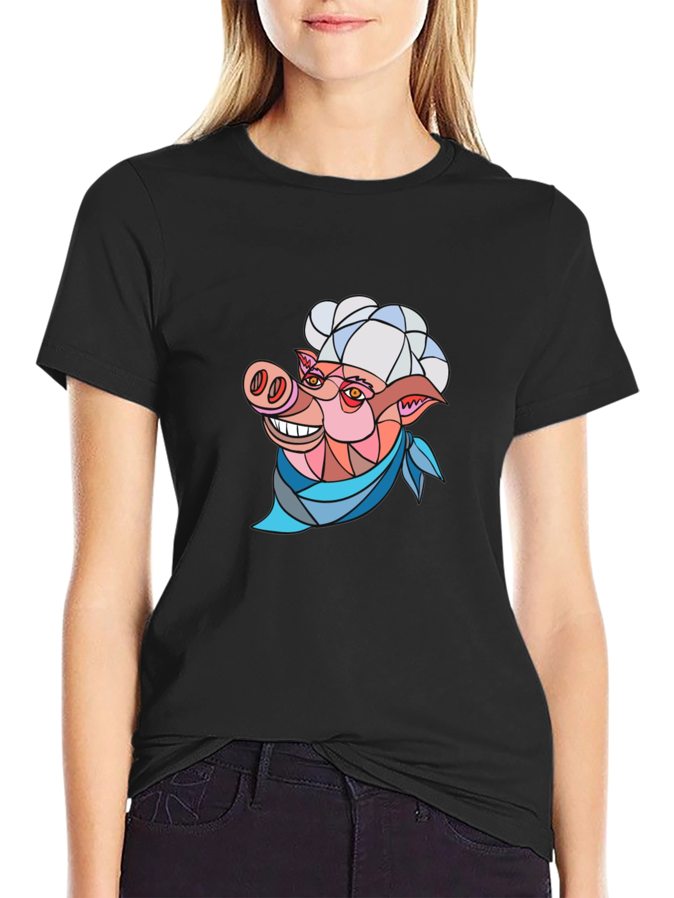 Black Chef Pig Graphic T-Shirt - Black Cotton view 2