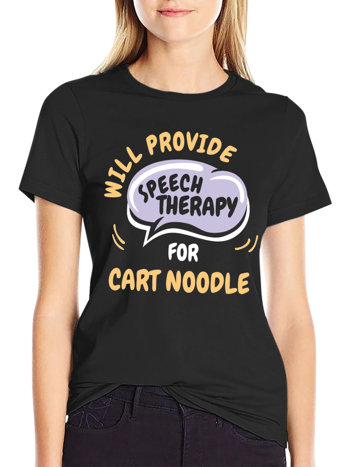 Black Speech Therapy Cart Noodle T-Shirt - Black view 2