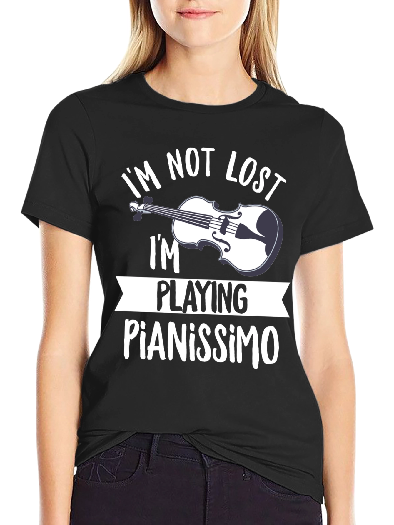 Black I'm Not Lost I'm Playing Pianissimo T-Shirt view 2