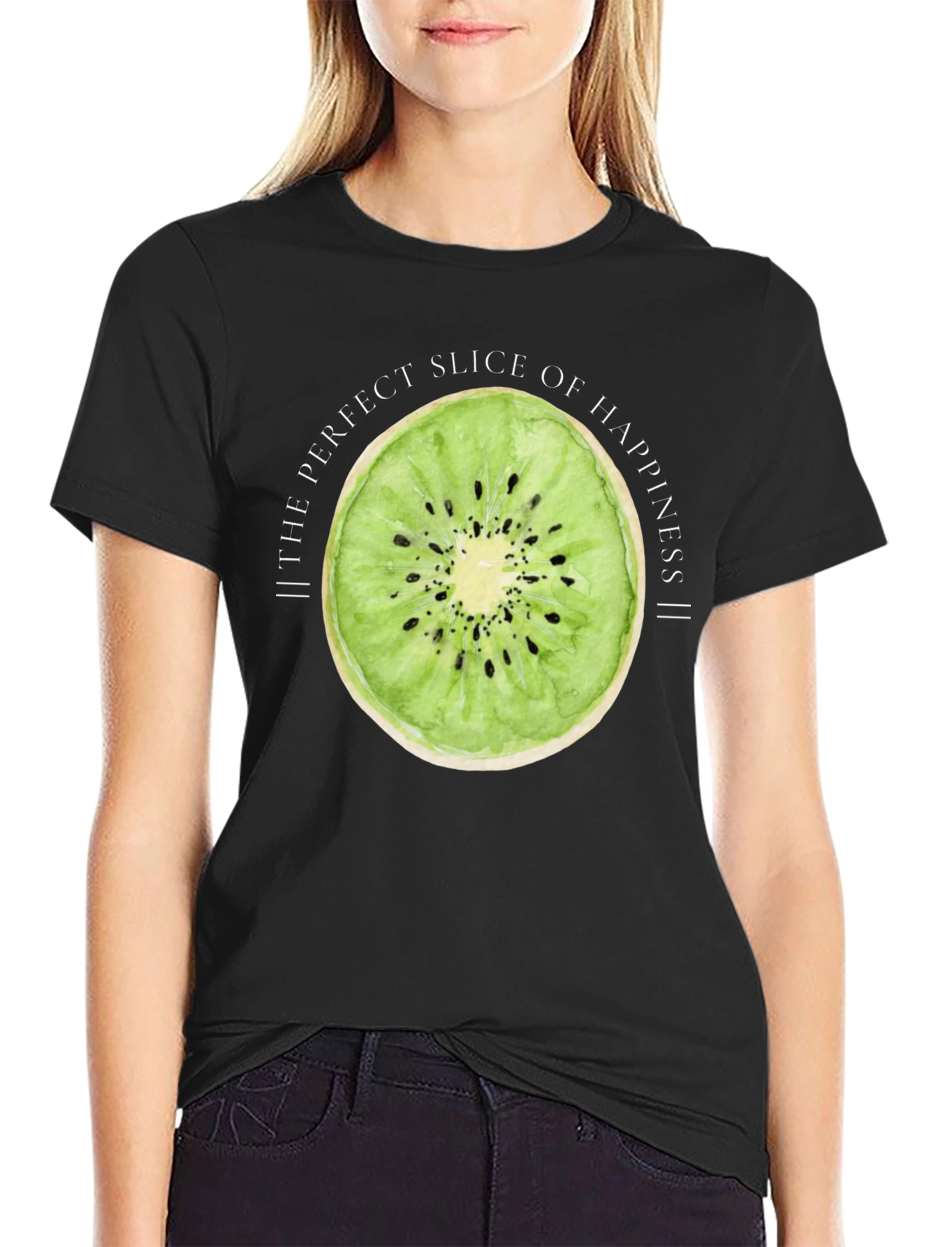 Black Kiwi Slice Happiness Graphic T-Shirt view 2
