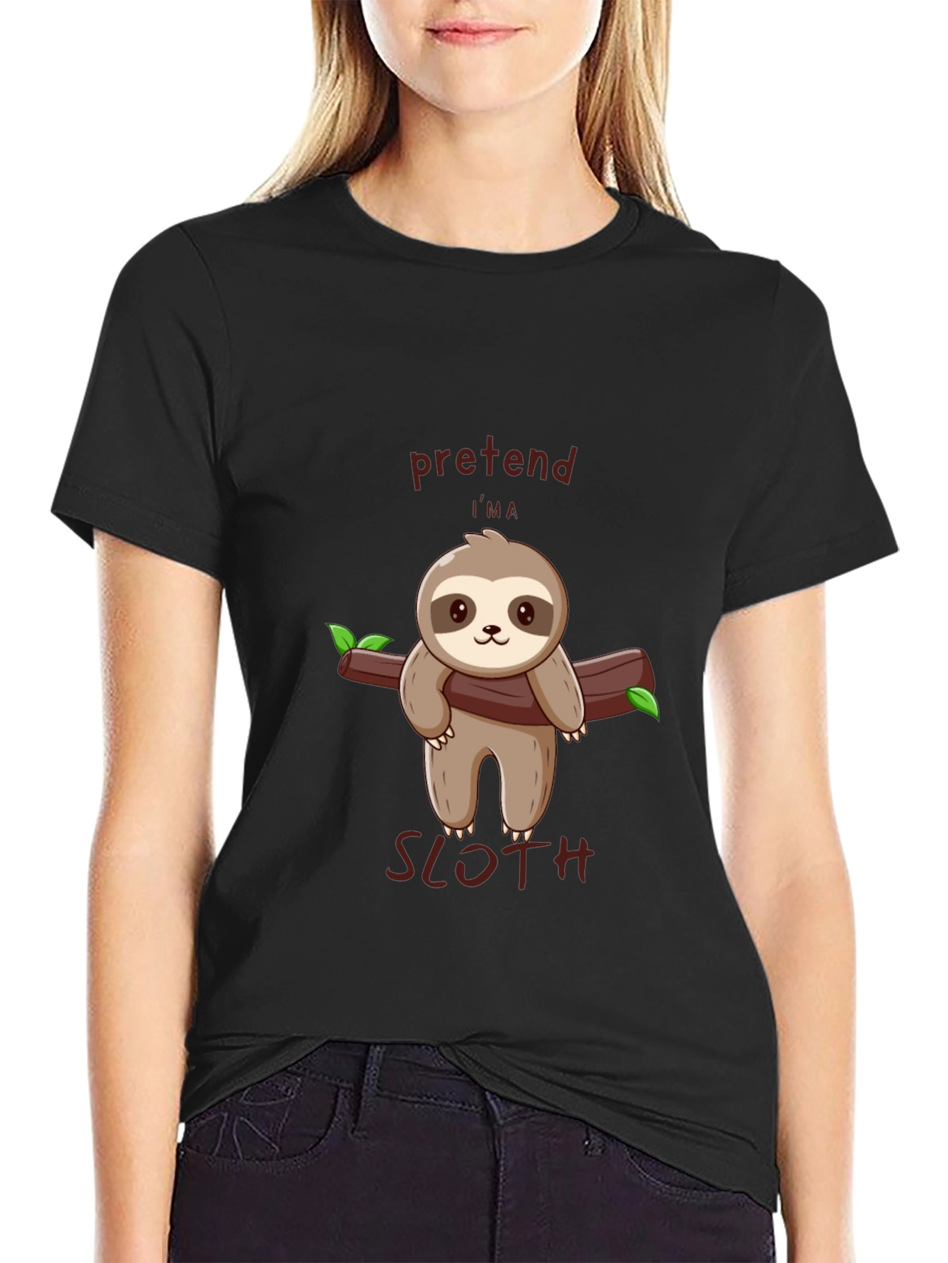 Black Pretend I'm A Sloth Tee - Cute Cartoon Animal T-Shirt view 2