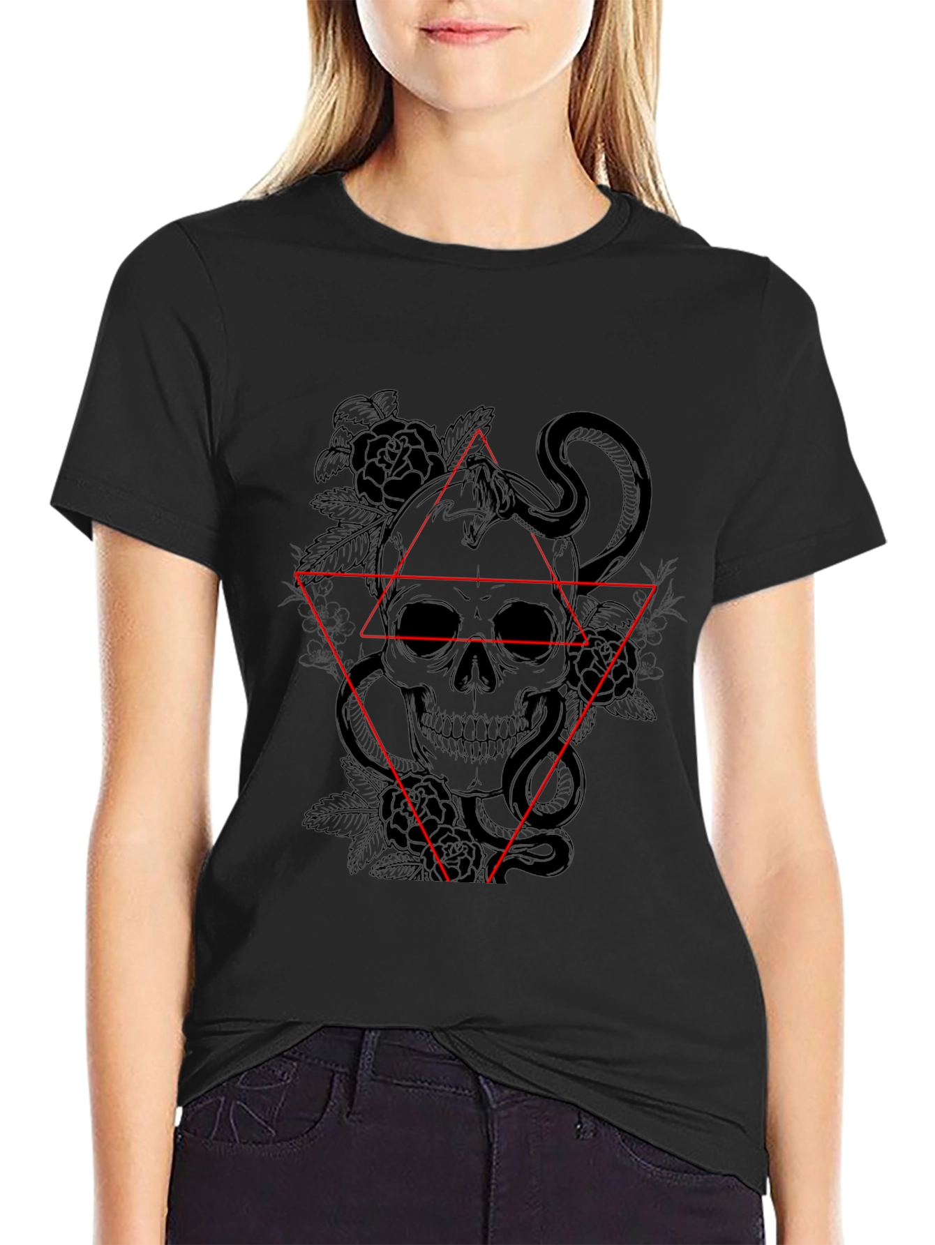 Black Skull & Snake Graphic Tee - Edgy Style view 2