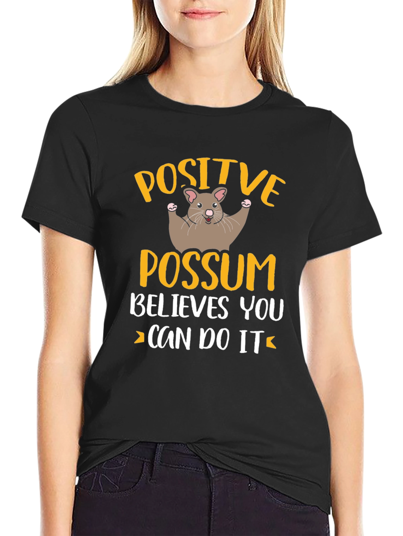 Black Positive Possum Believes in You Graphic Tee view 2