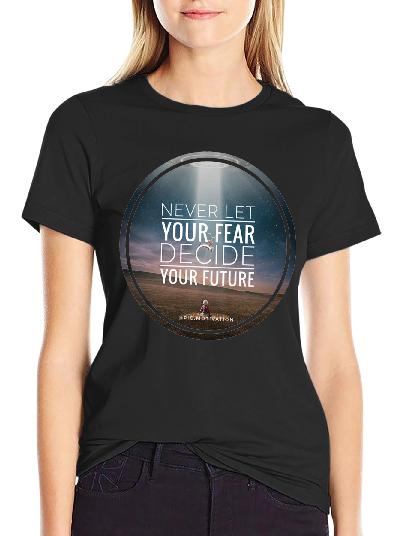 Black Motivational Graphic T-Shirt: Never Let Fear Decide view 2