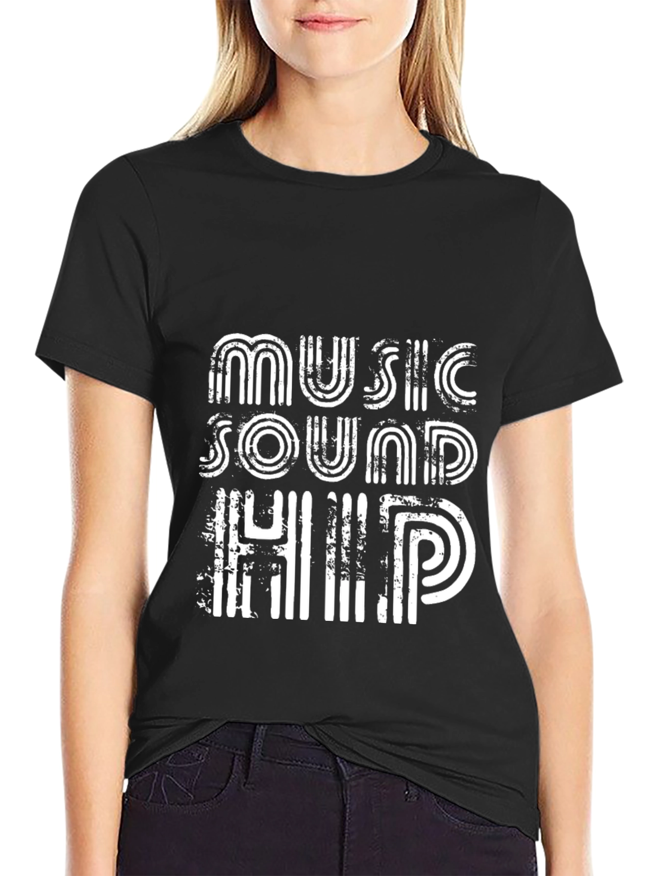 Black Music Sound Hip Tee - Retro Style Black T-Shirt view 2