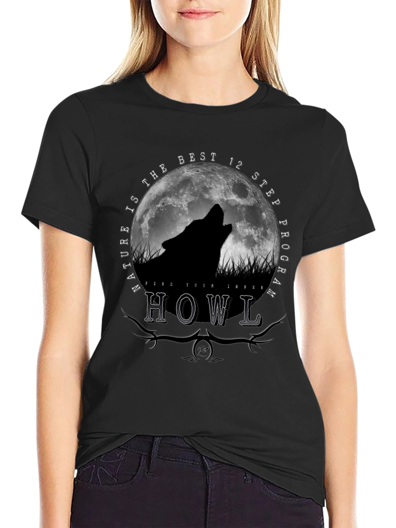 Black Nature Howl Wolf T-Shirt view 2