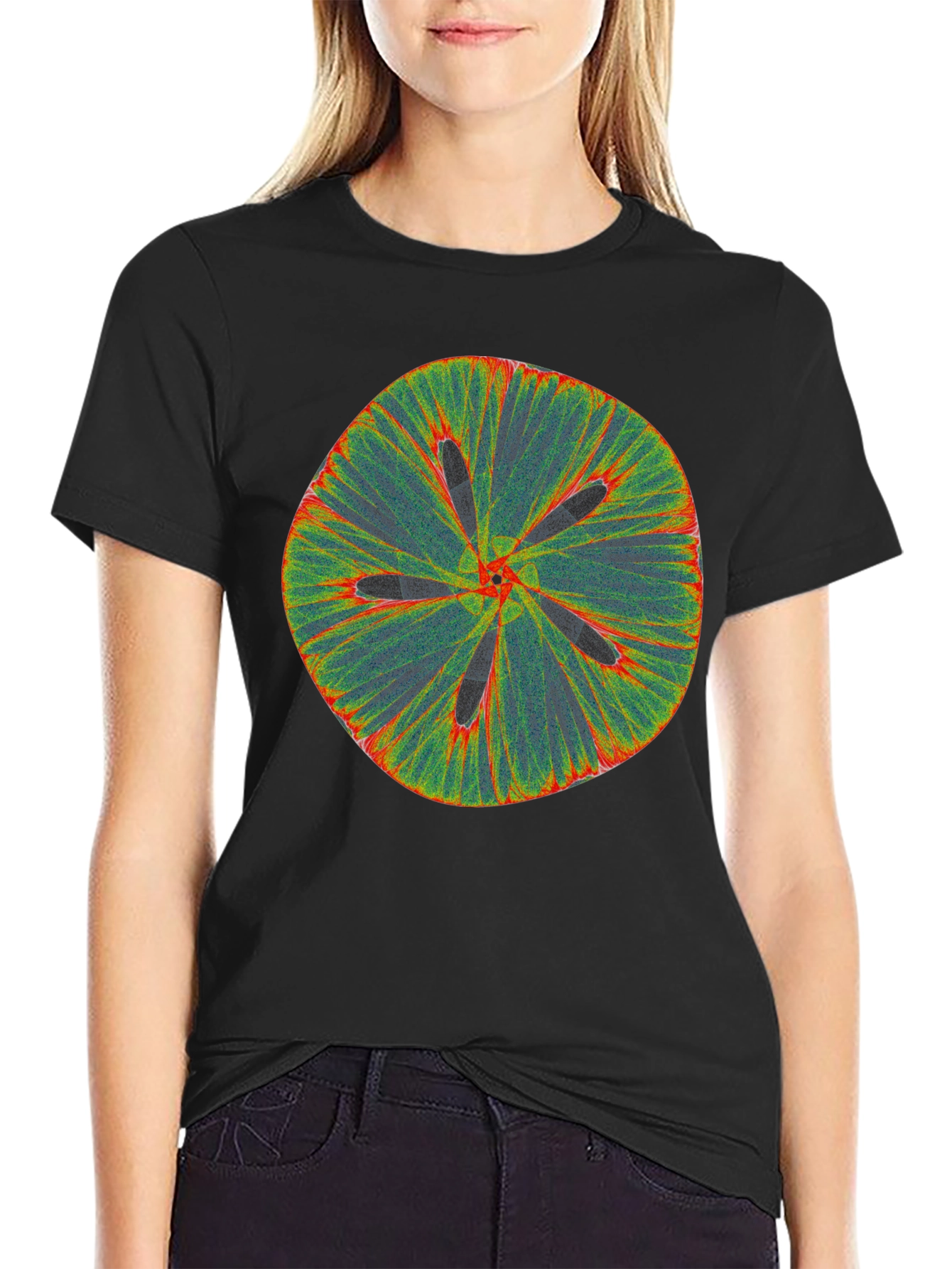 Black Abstract Flower Tee - Black Cotton Blend view 2