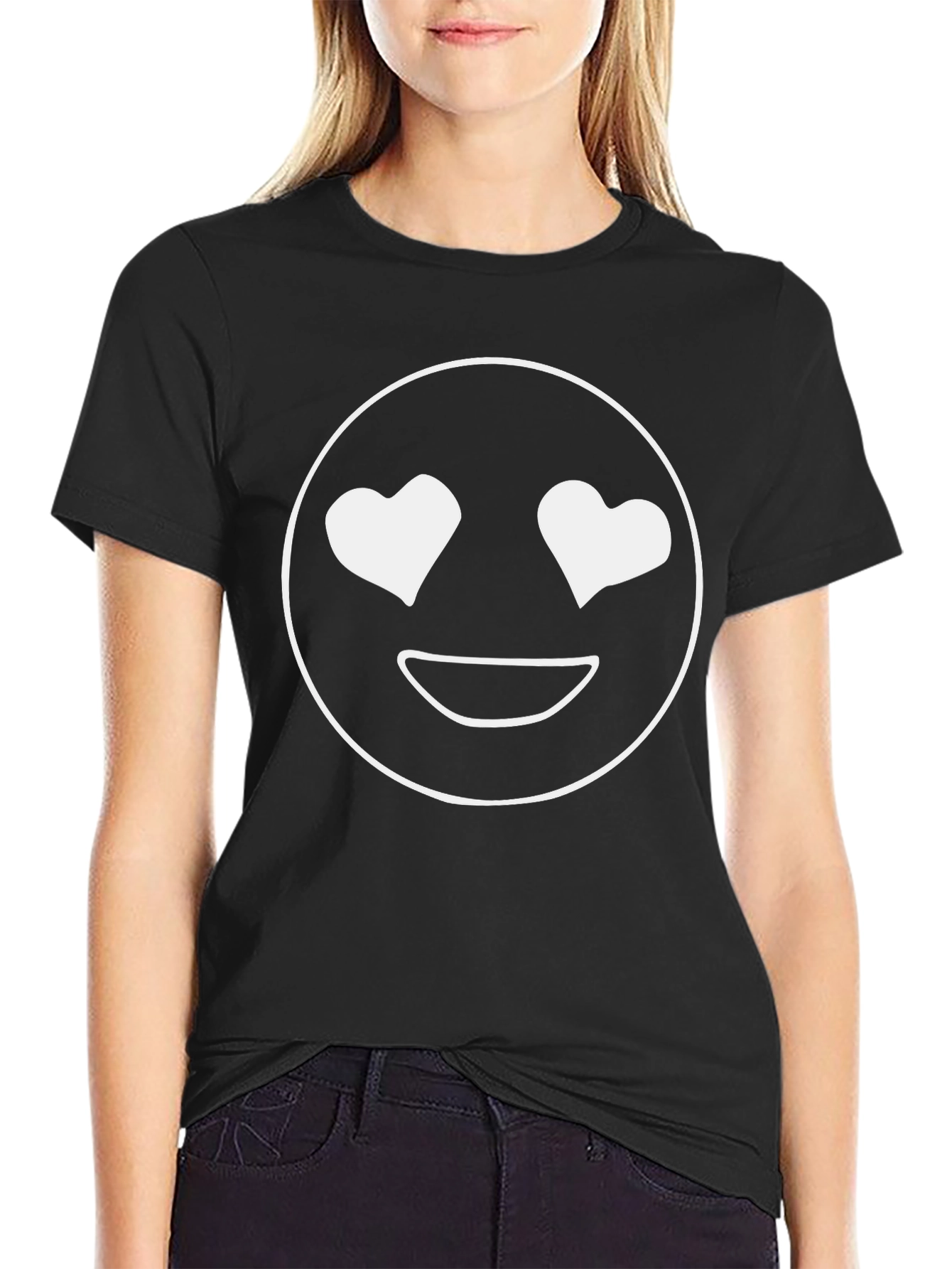 Black Heart Eyes Emoji T-Shirt - Black view 2
