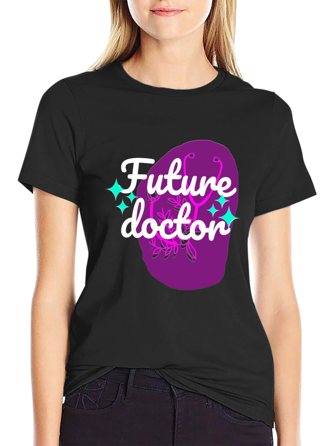 Black Future Doctor Graphic Tee - Black Cotton T-Shirt view 2