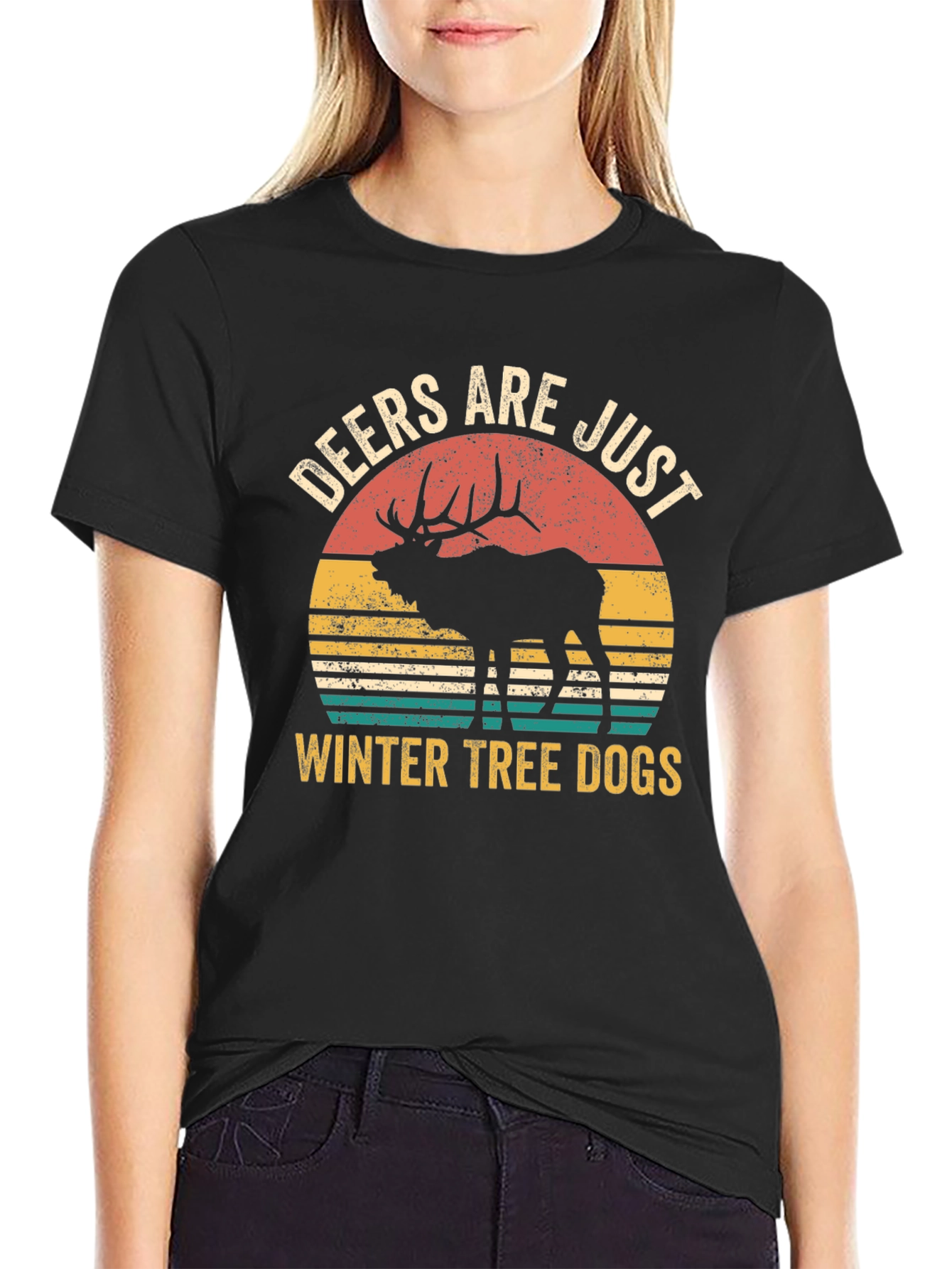 Black Deers Are Just Winter Tree Dogs Graphic T-Shirt view 2