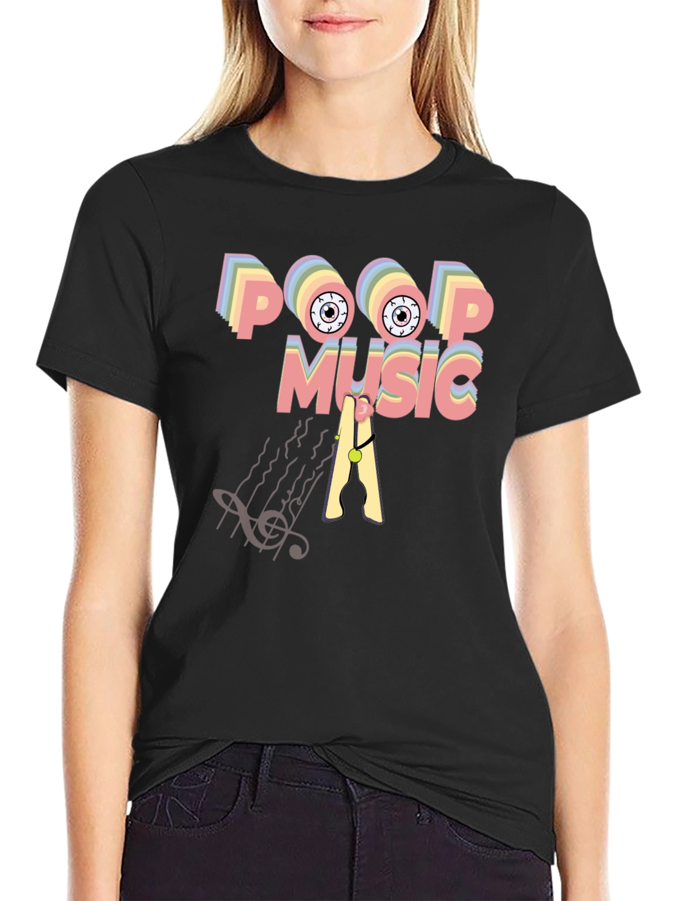 Black Poop Music Graphic T-Shirt view 2