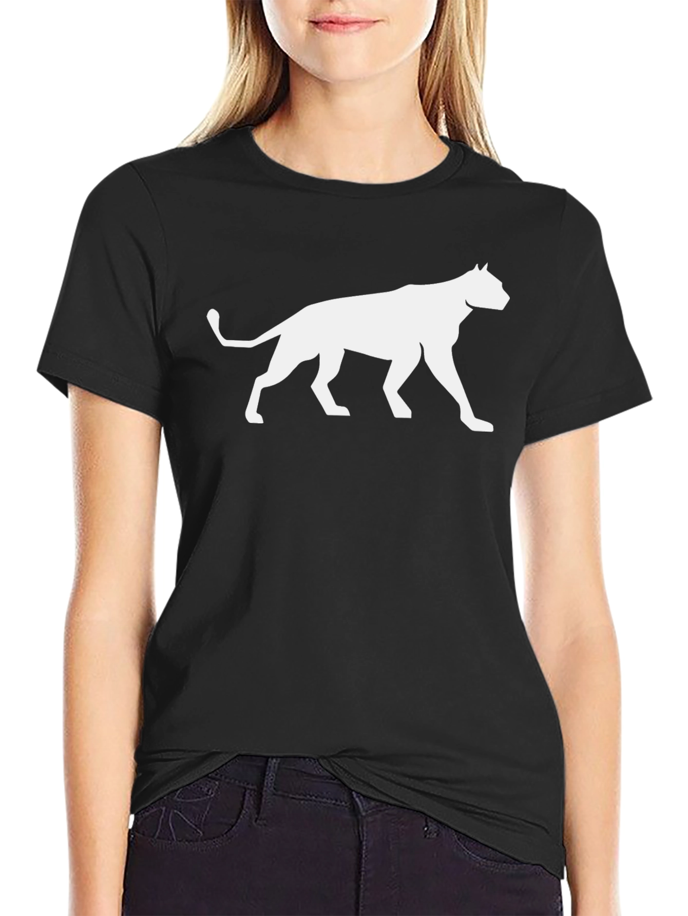 Black Black T-Shirt with White Cat Silhouette Graphic view 2
