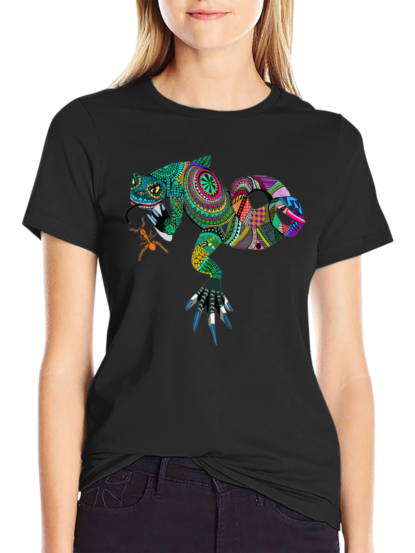 Black Lizard Graphic Tee - Unique Patterned Reptile Design view 2