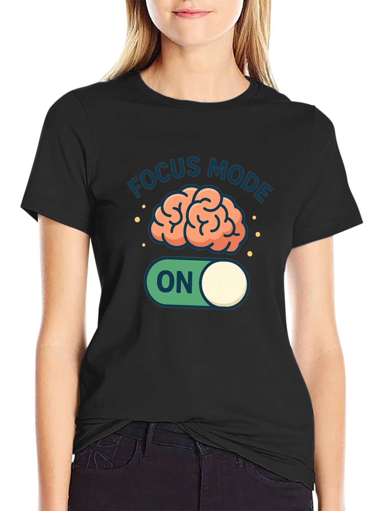 Black Focus Mode On Brain Graphic Tee - Black view 2