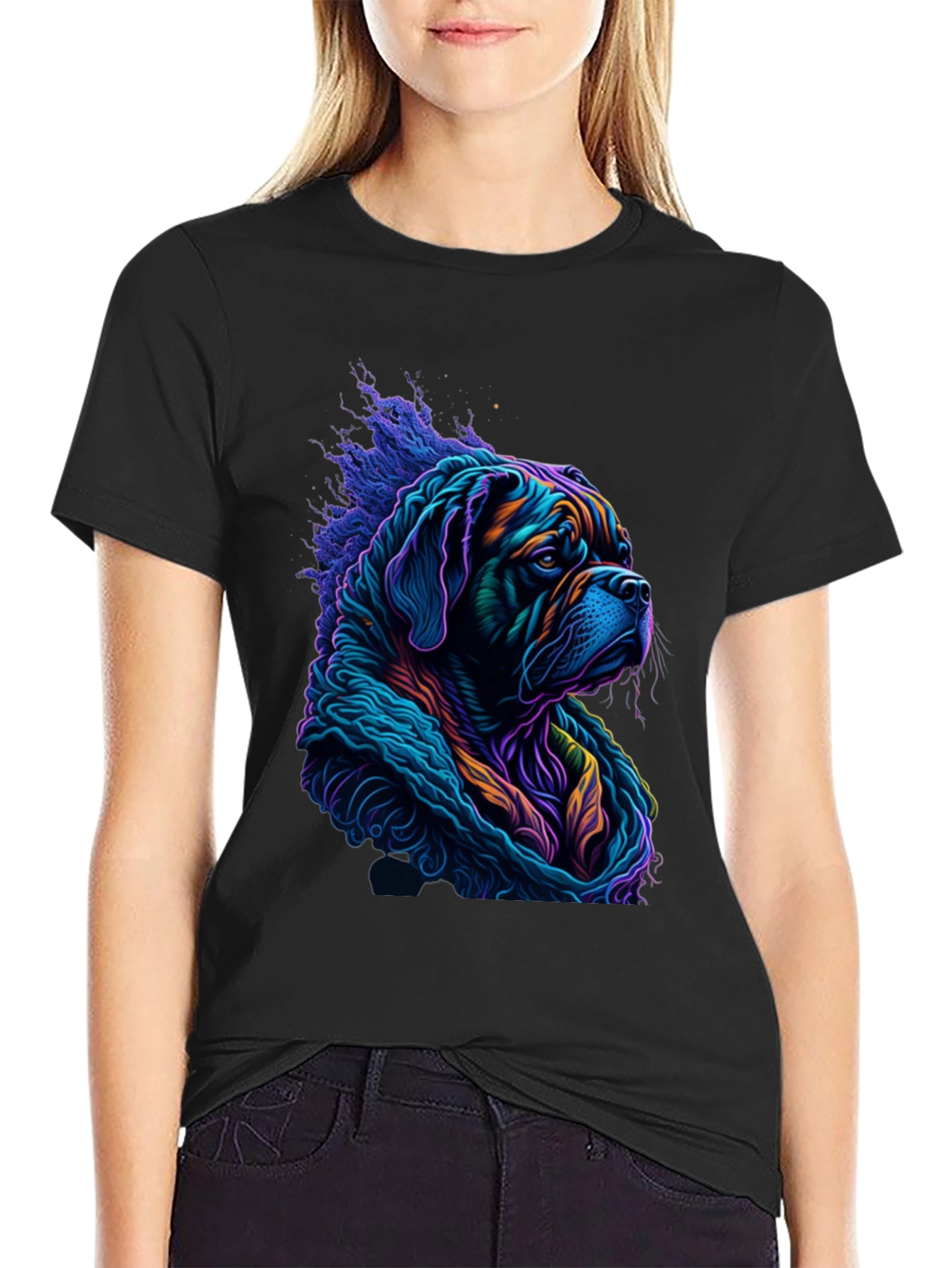 Black Vibrant Dog Graphic Tee - Stylish Men's Black T-Shirt view 2