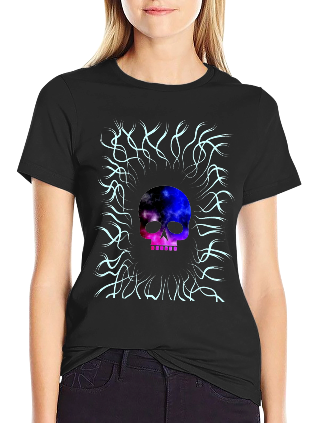 Black Cosmic Skull Graphic Tee - Unique Design view 2