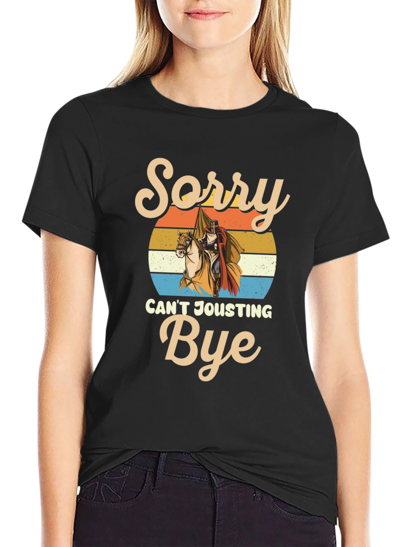 Black Sorry Can't Jousting Bye Funny Medieval Knight T-Shirt view 2