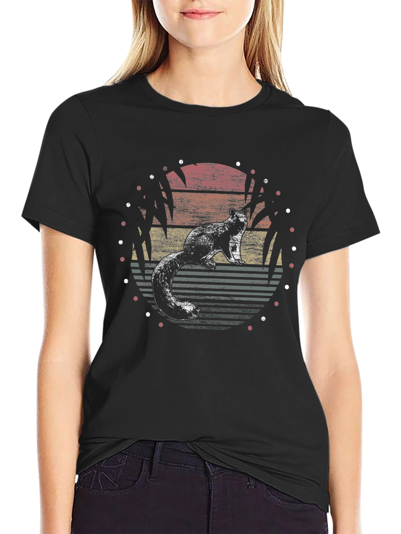 Black Retro Squirrel Sunset Graphic T-Shirt view 2