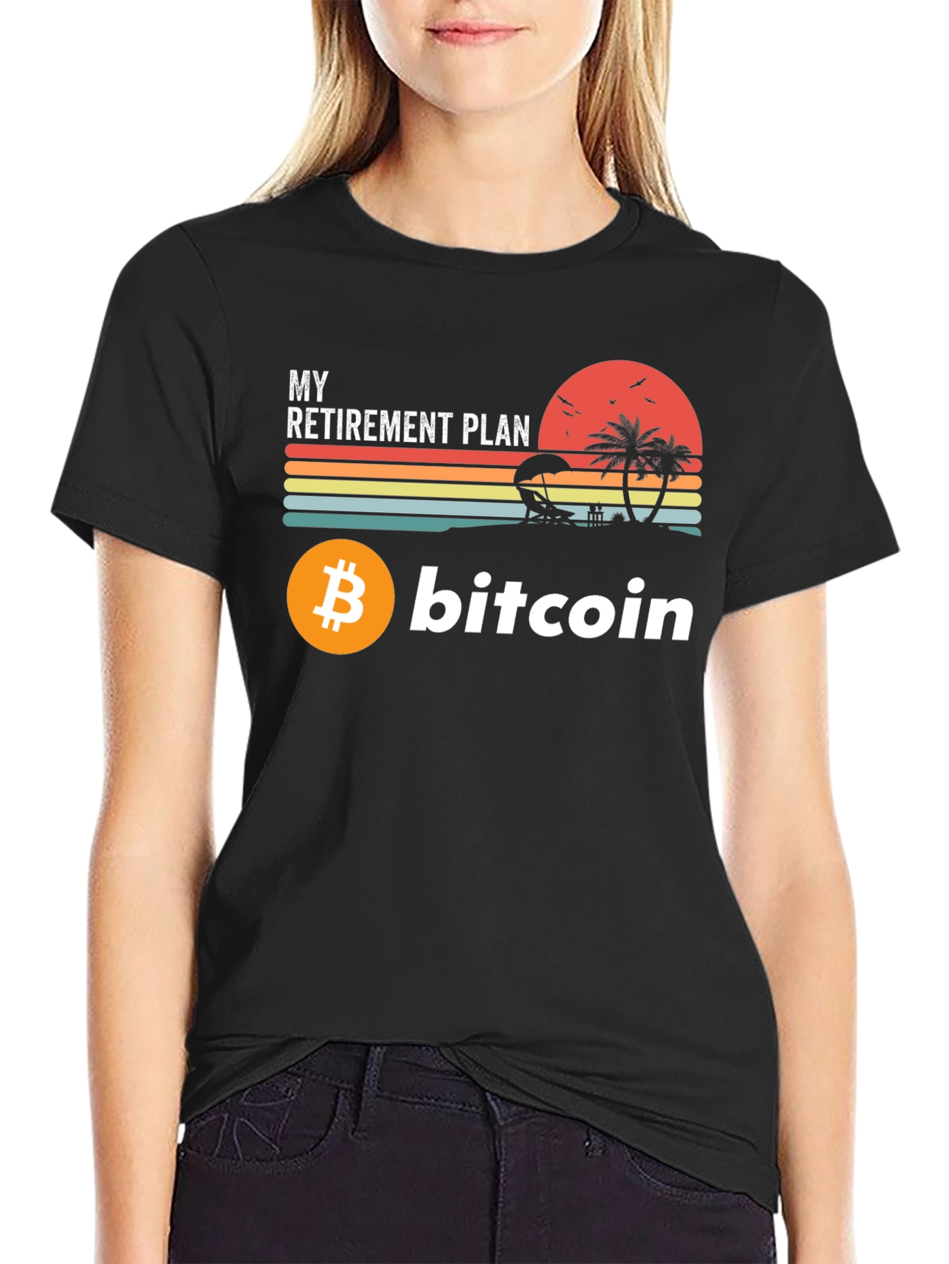 Black Bitcoin Retirement Plan Graphic Tee view 2