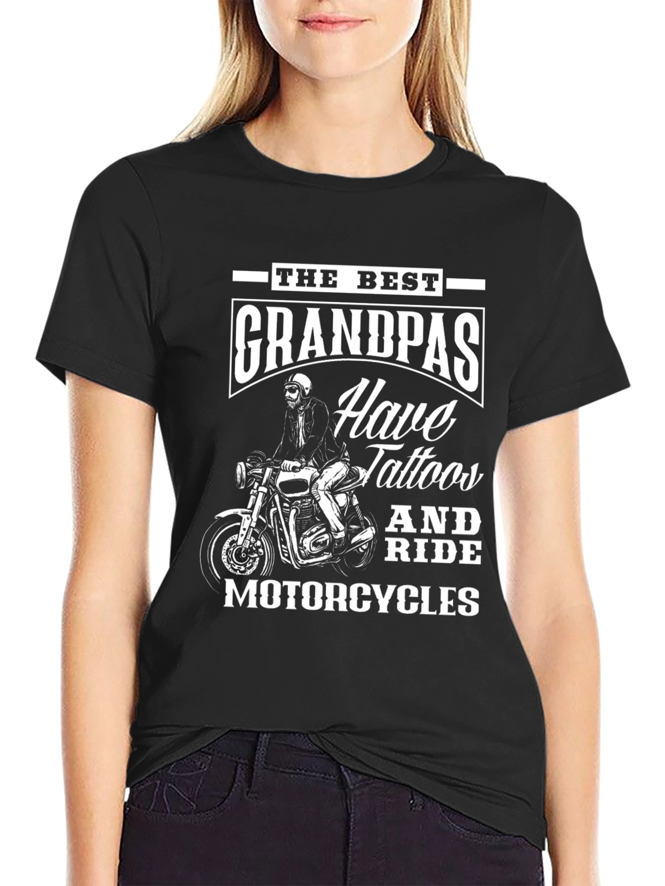 Black Tattooed Grandpas Ride Motorcycles T-Shirt view 2