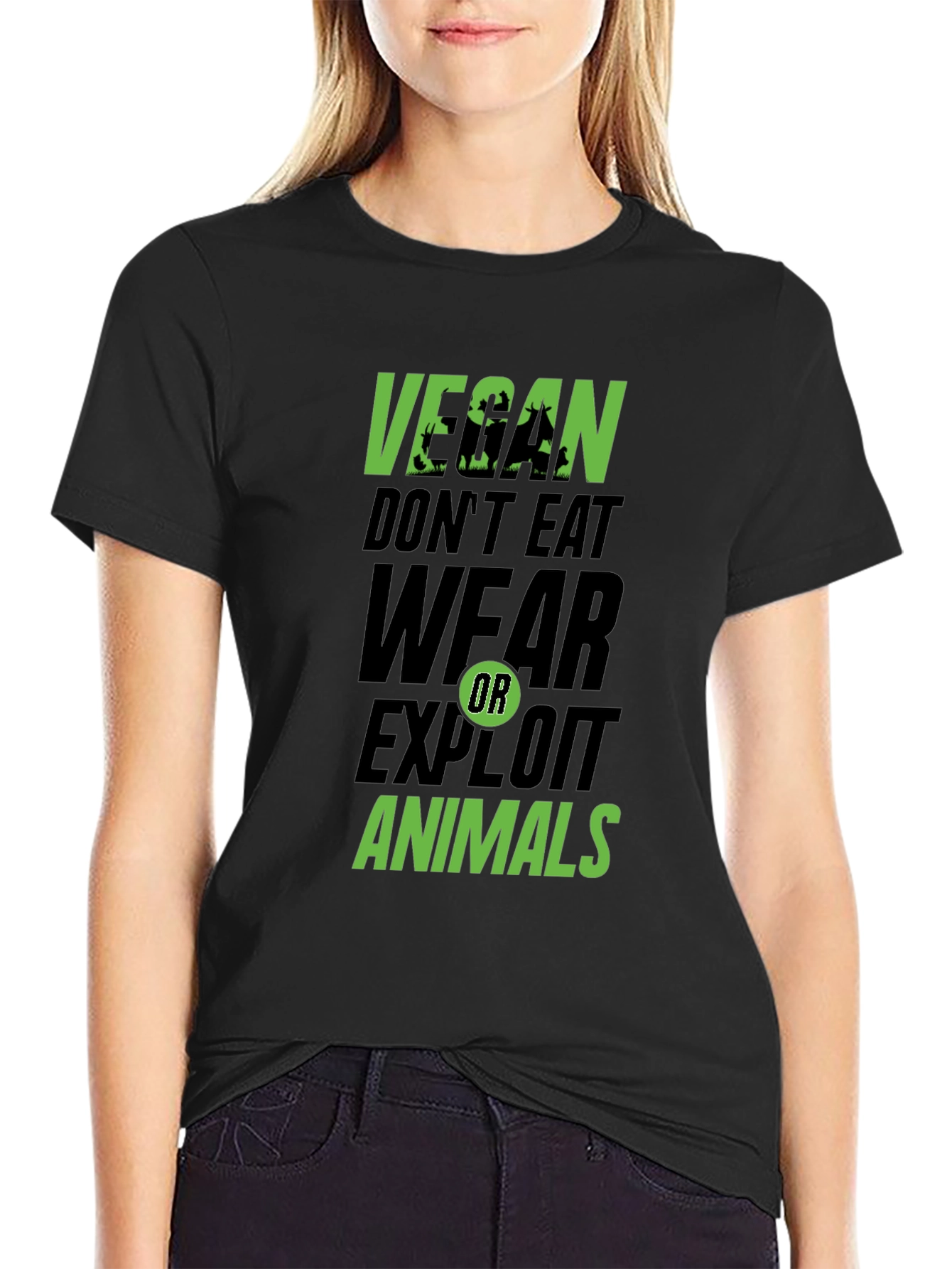 Black Vegan Don't Eat, Wear, Exploit Animals Graphic Tee view 2