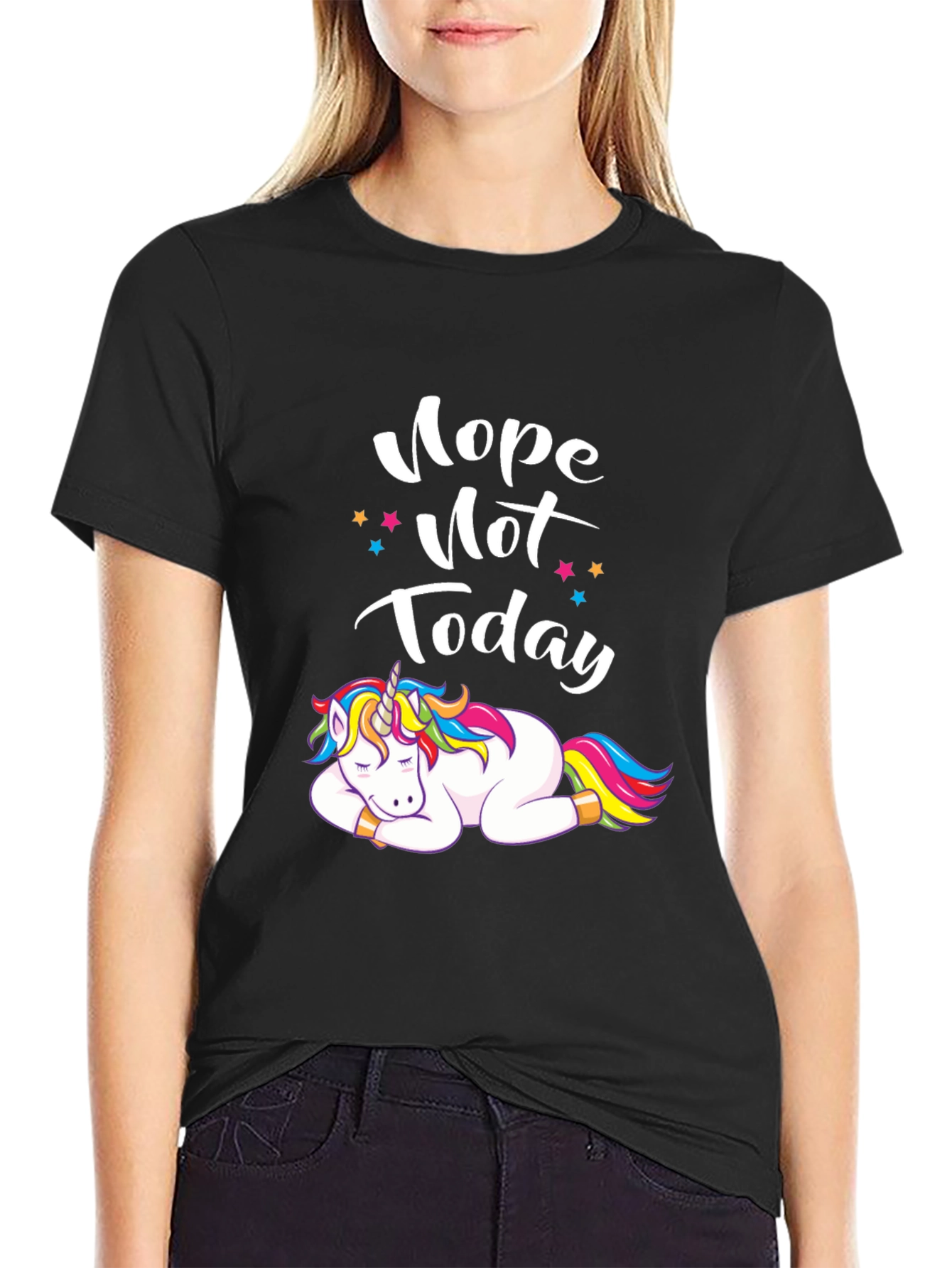 Black Nope Not Today Unicorn Graphic Tee view 2