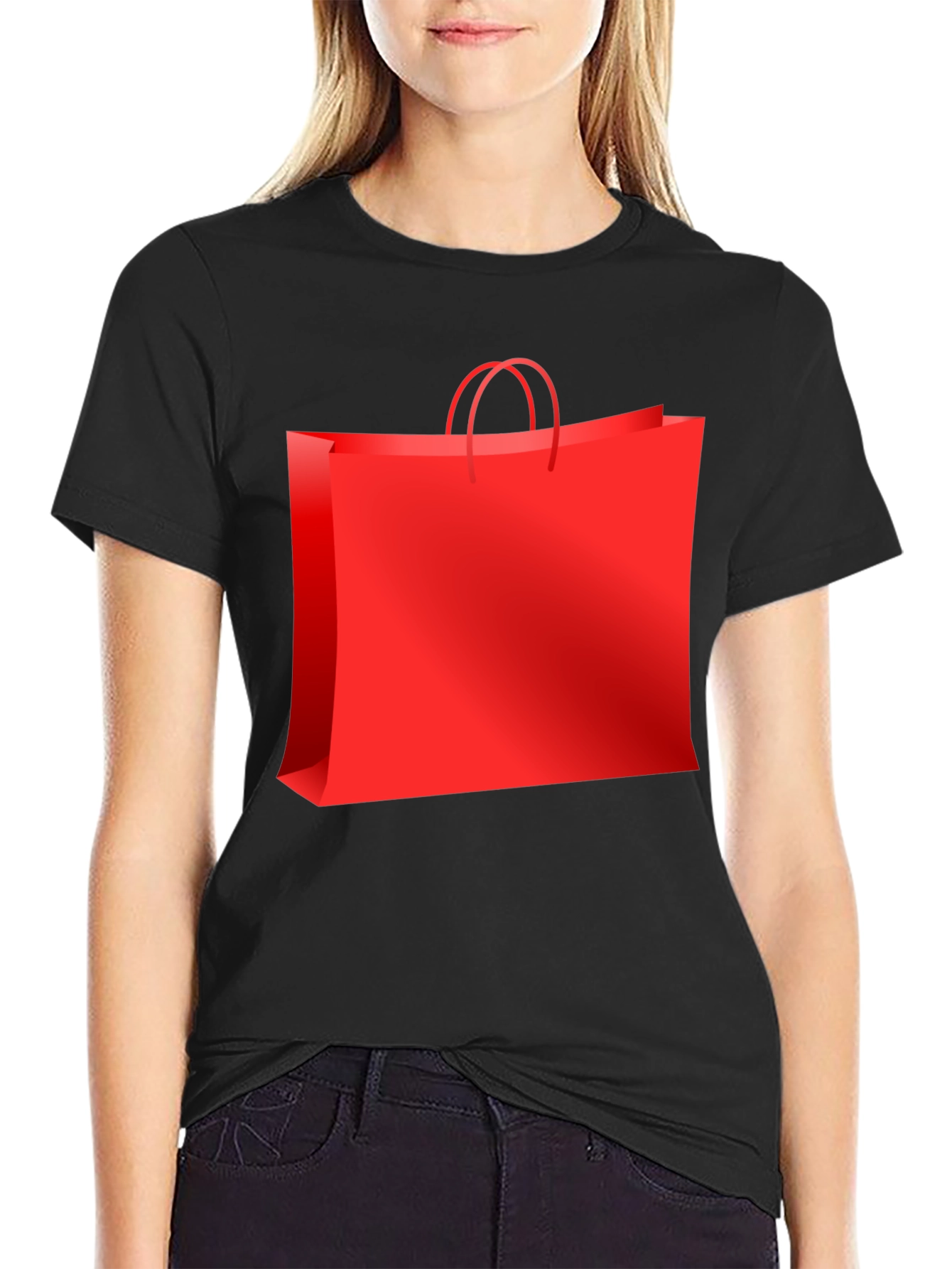 Black Red Shopping Bag Graphic Tee - Black Casual T-Shirt view 2
