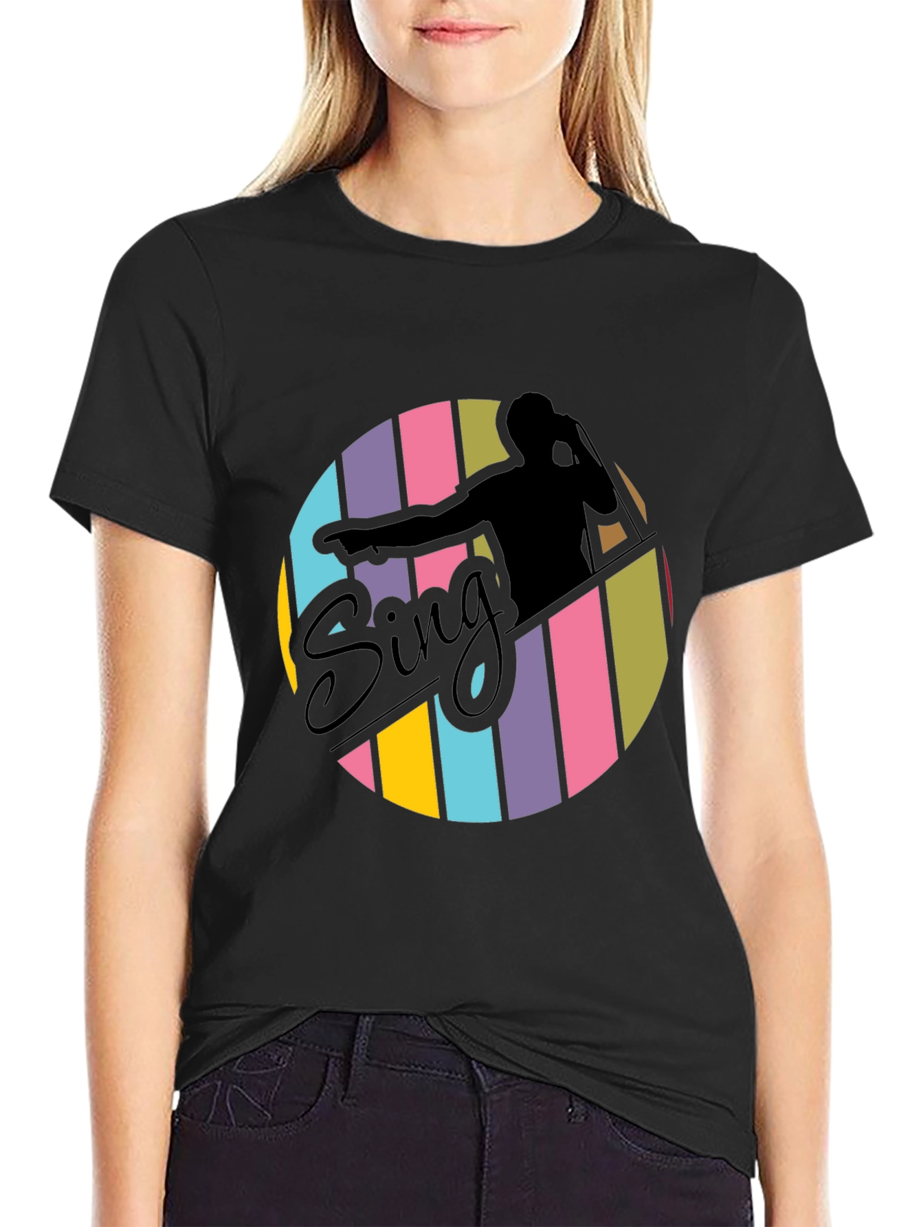 Black Retro Sing T-Shirt - Stylish Vocalist Tee view 2