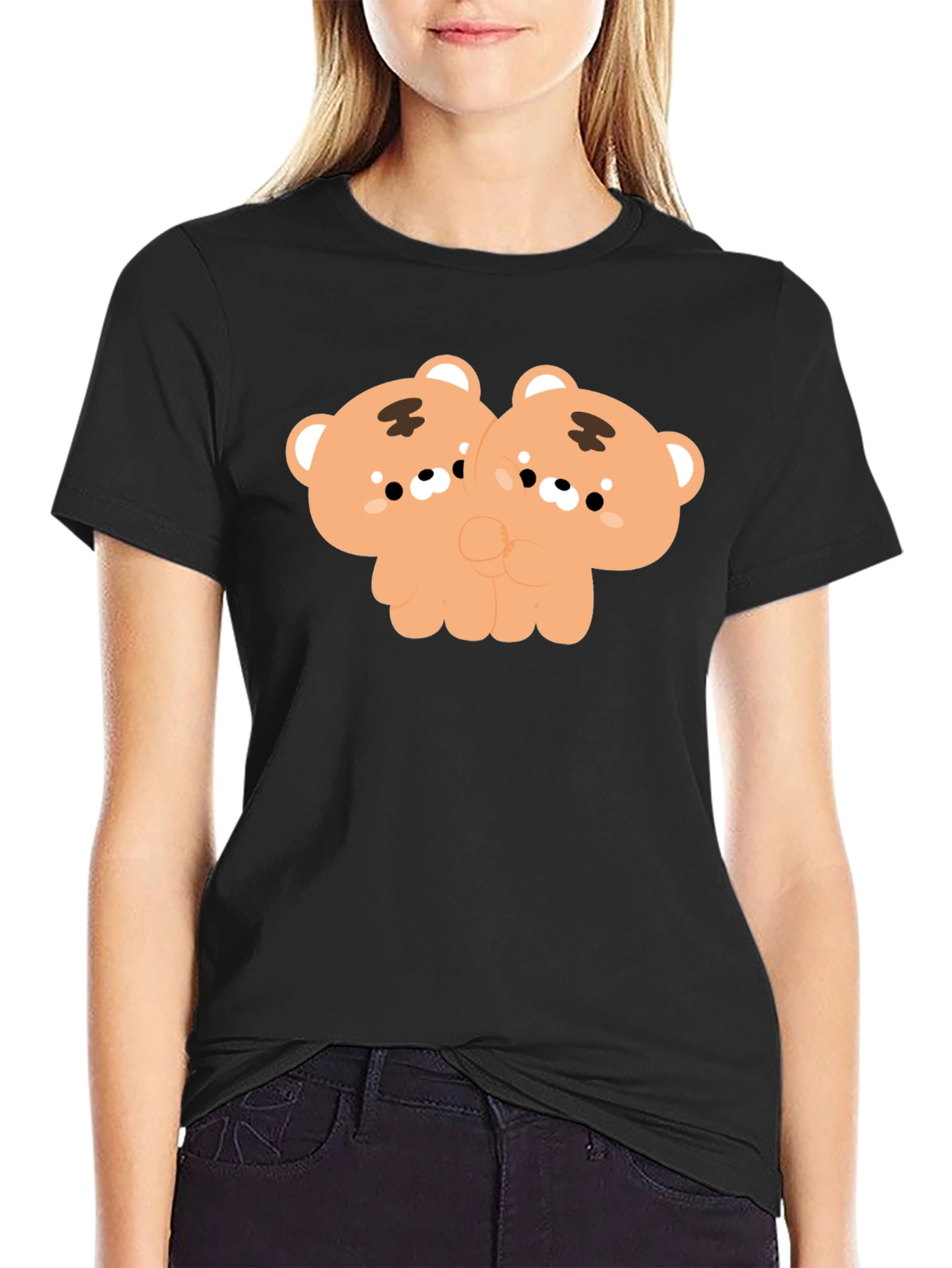Black Cute Bears Black T-Shirt - Unique Kawaii Design view 2