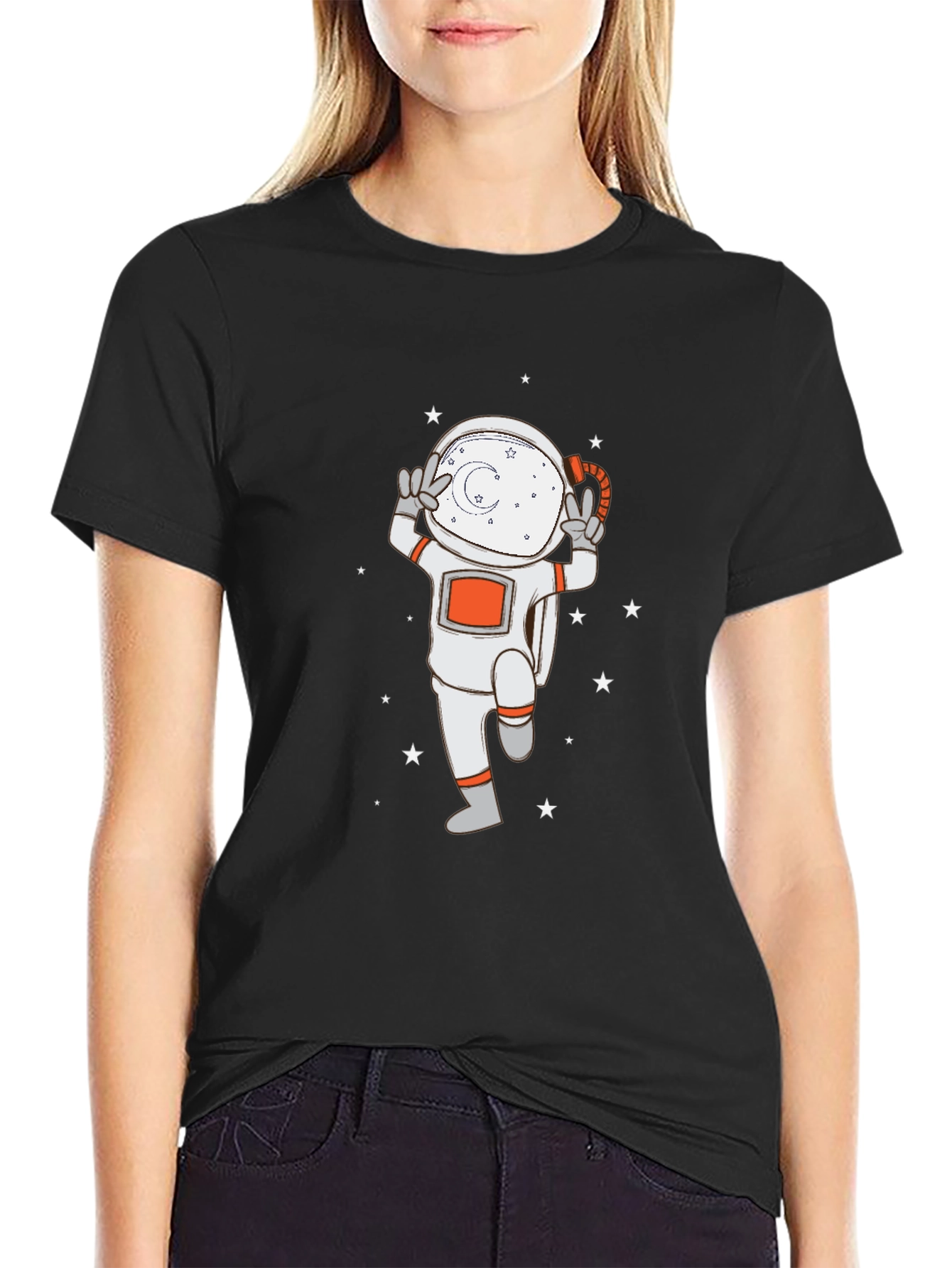 Black Astronaut Graphic Tee - Black Cotton T-Shirt view 2