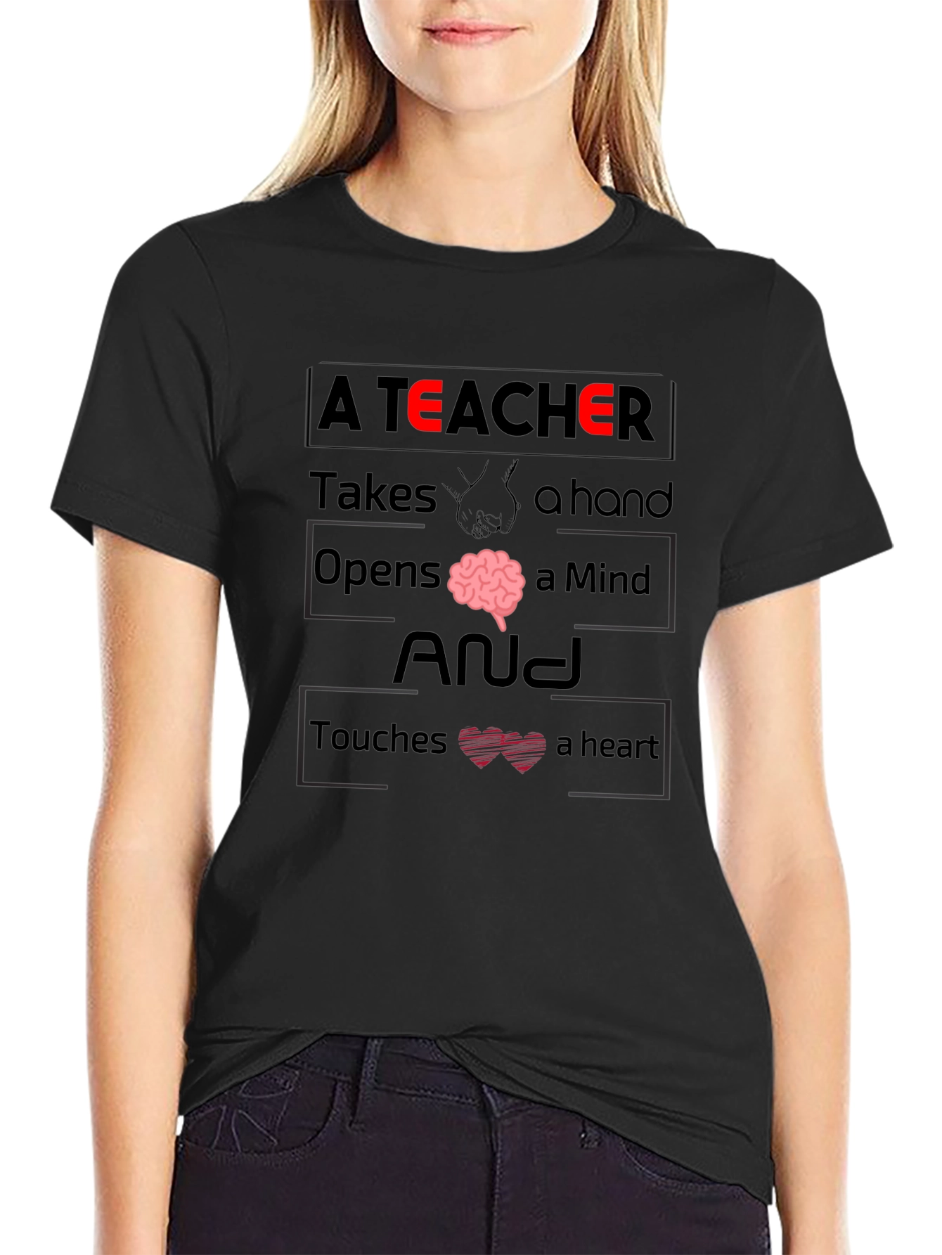 Black A Teacher Graphic Print T-Shirt view 2