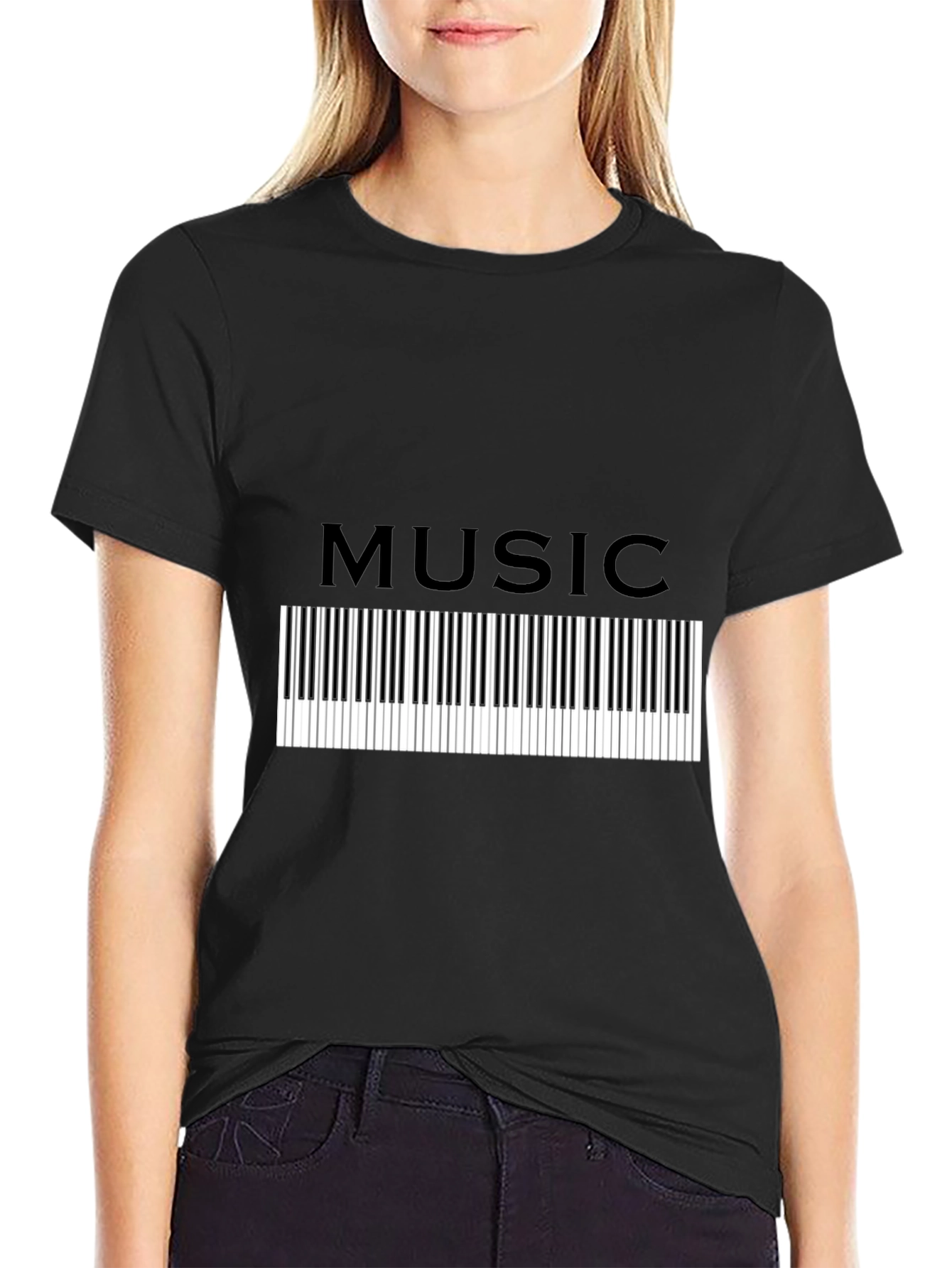 Black Music Keyboard Graphic Tee - Black T-Shirt view 2
