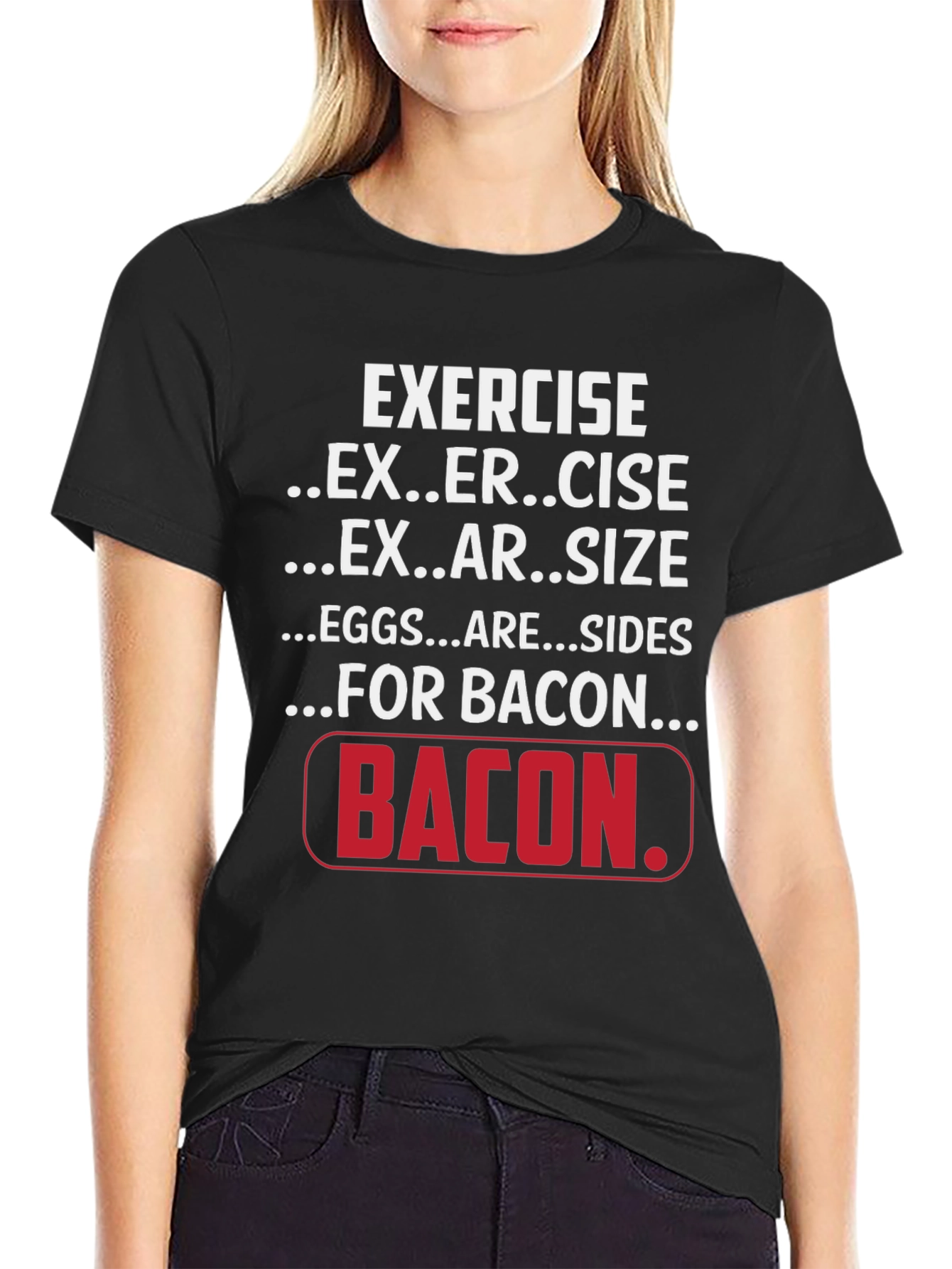 Black Exercise for Bacon Black Graphic T-Shirt view 2