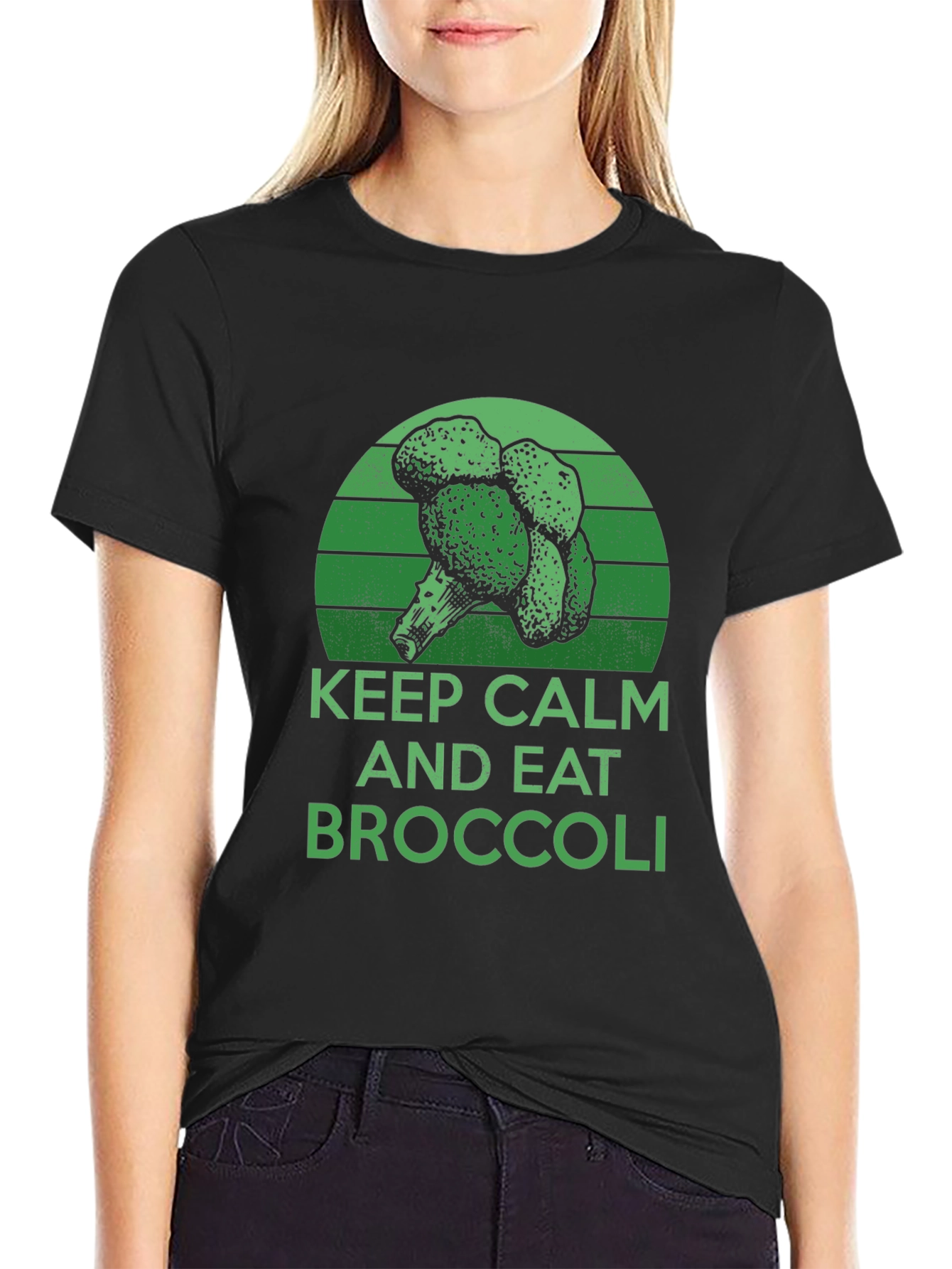Black Keep Calm and Eat Broccoli T-Shirt view 2