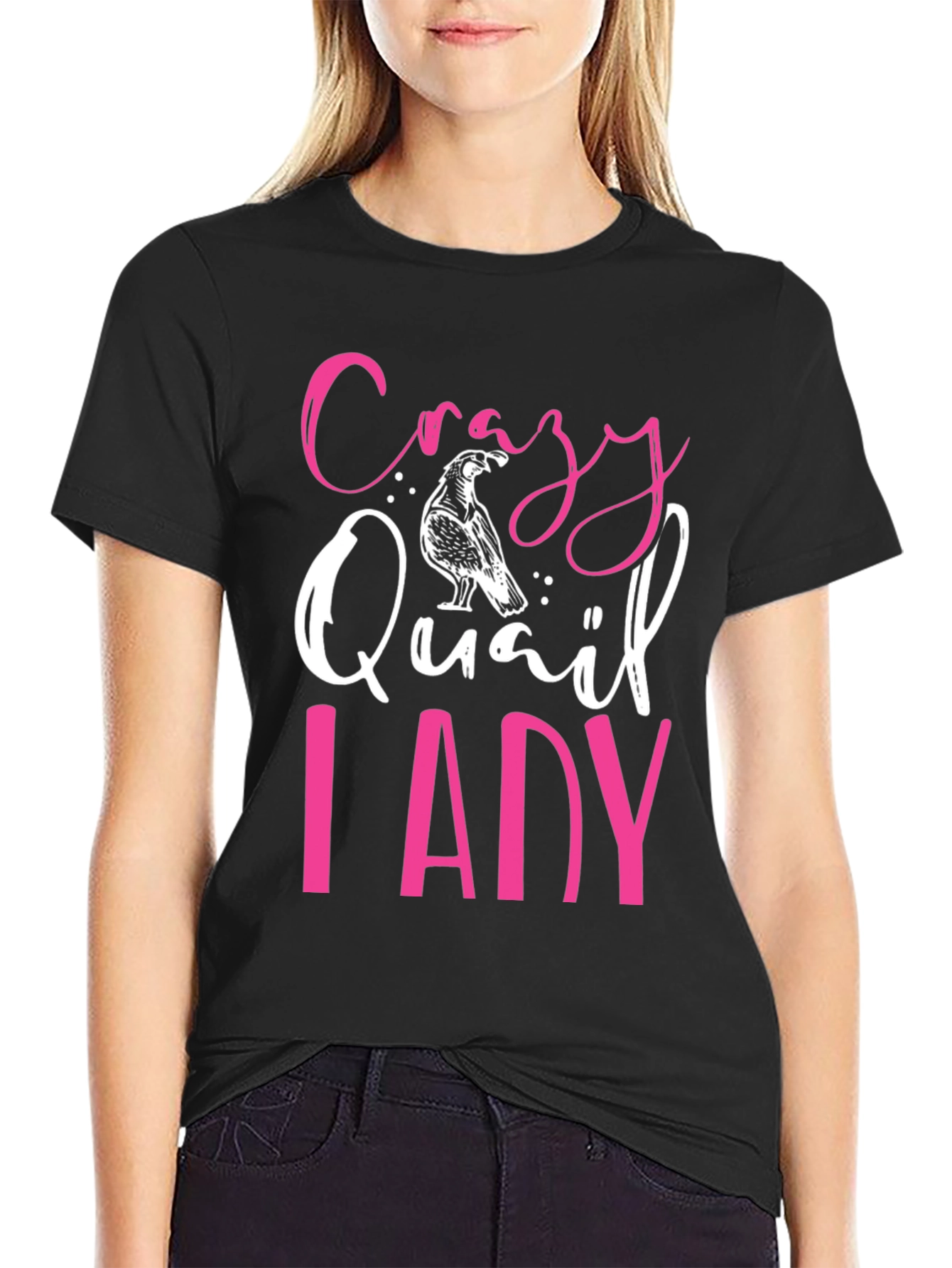 Black Crazy Quail Lady Graphic Tee - Black T-Shirt view 2