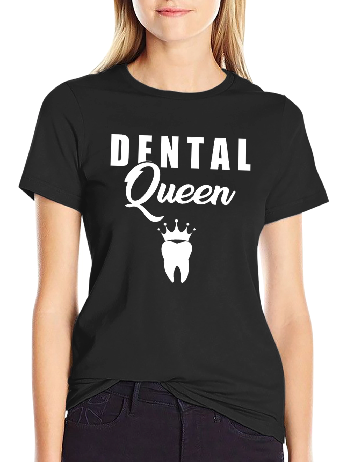 Black Dental Queen Graphic Tee - Black Cotton T-Shirt view 2