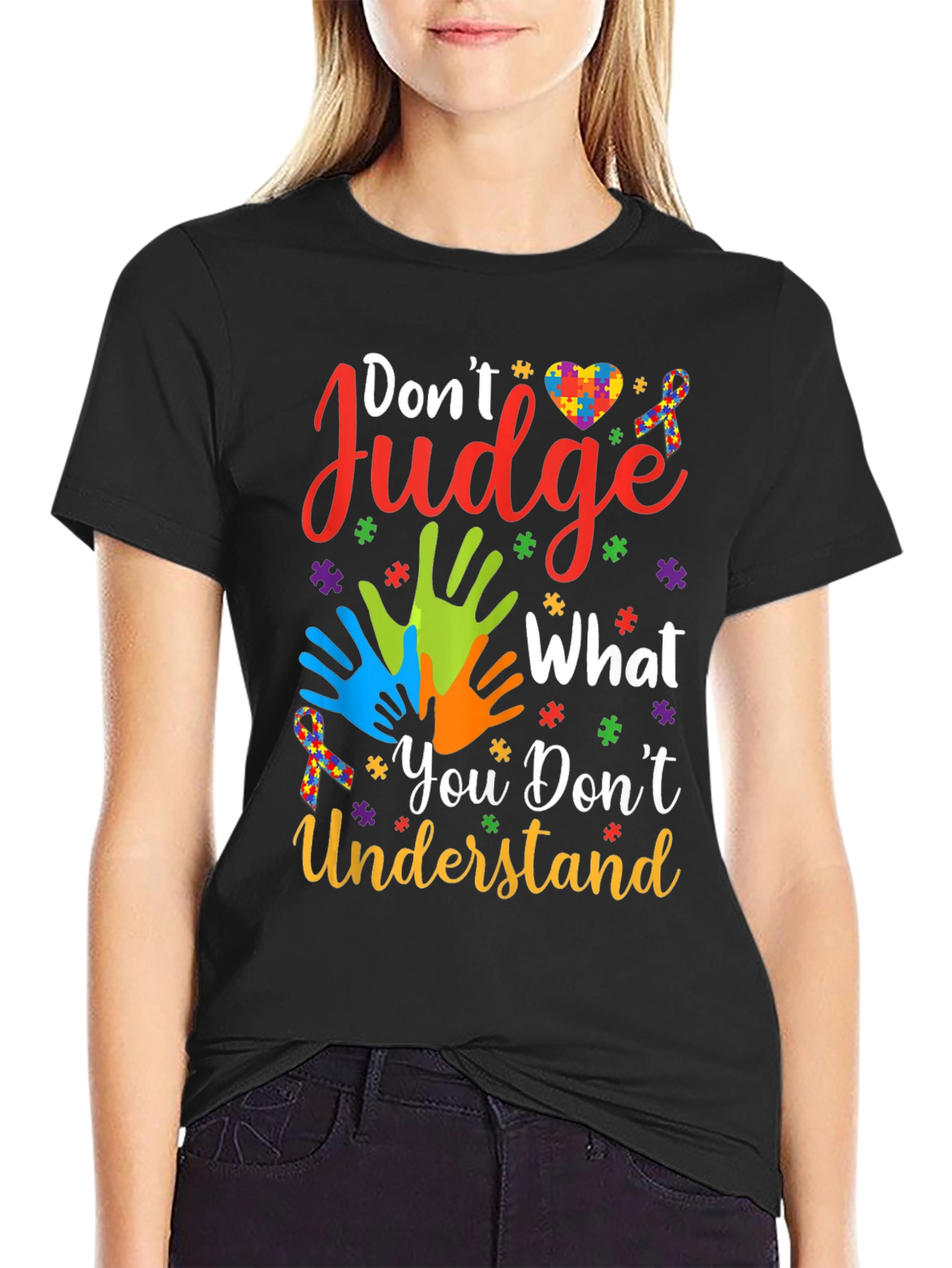 Black Autism Awareness Graphic Tee - Don't Judge view 2