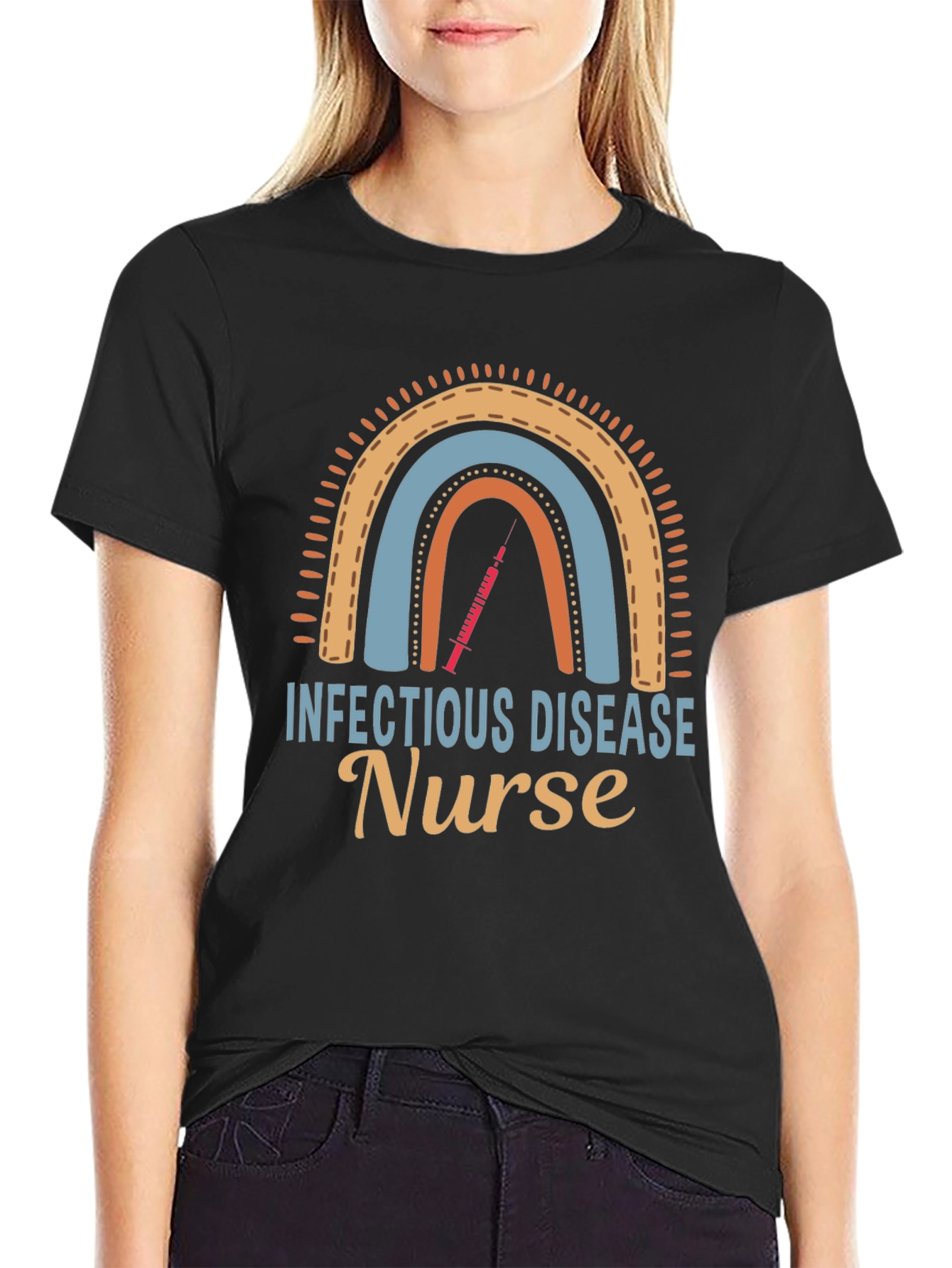 Black Infectious Disease Nurse Rainbow Graphic Tee view 2