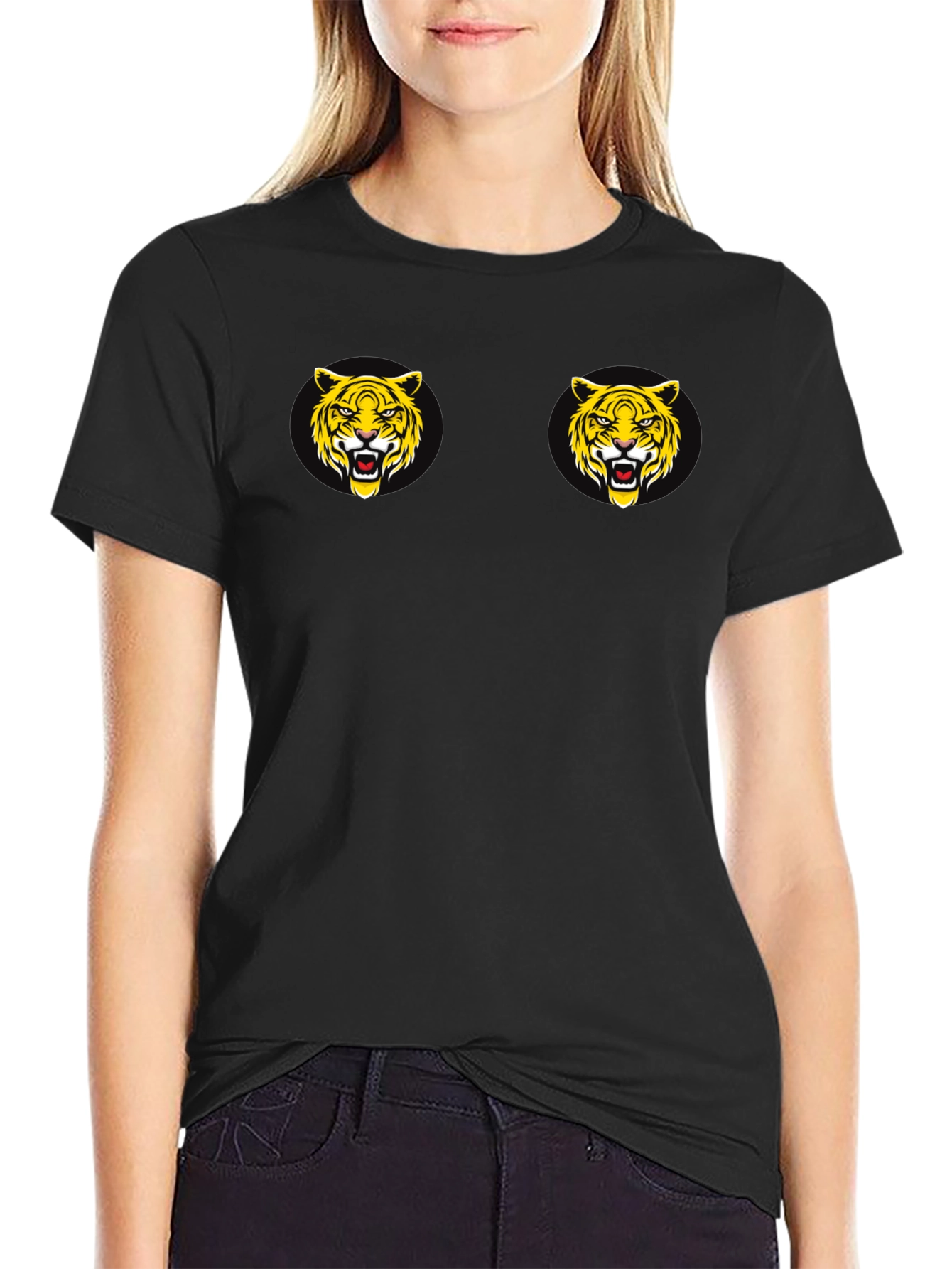 Black Black T-Shirt with Tiger Face Graphic view 2