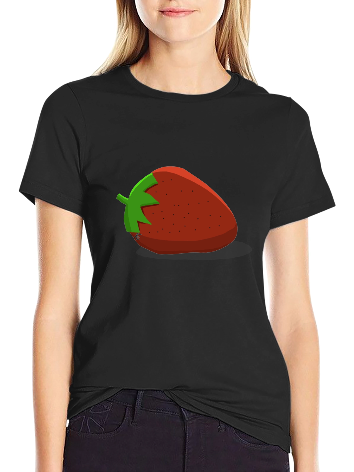 Black Strawberry Graphic T-Shirt - Casual Black Tee view 2