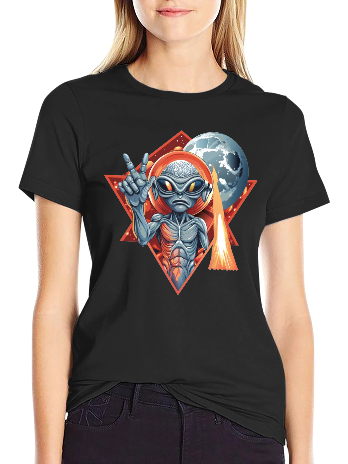 Black Alien Peace Sign T-Shirt - Out of This World Style! view 2
