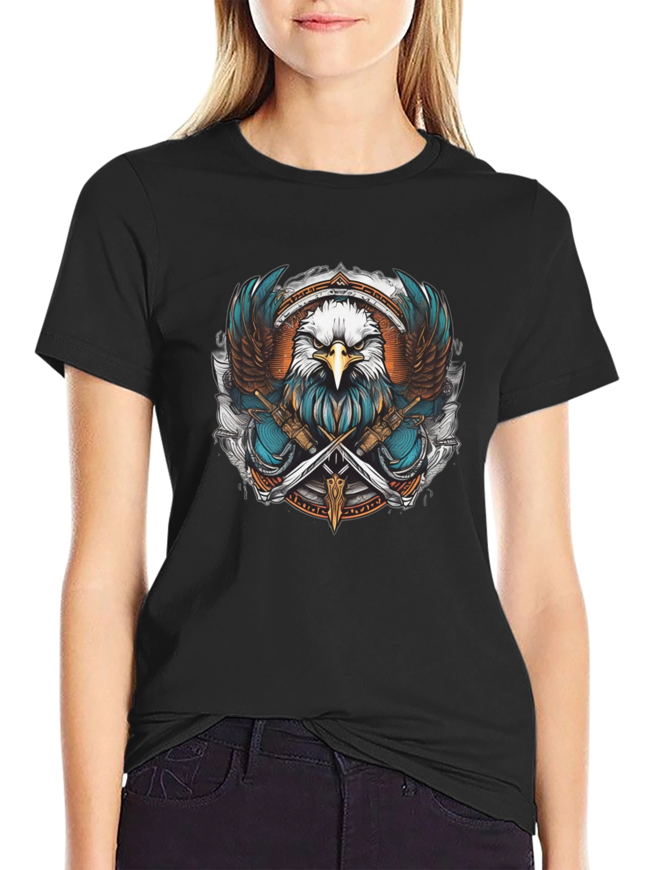 Black Eagle & Swords Graphic Tee - Stylish Unisex Shirt view 2
