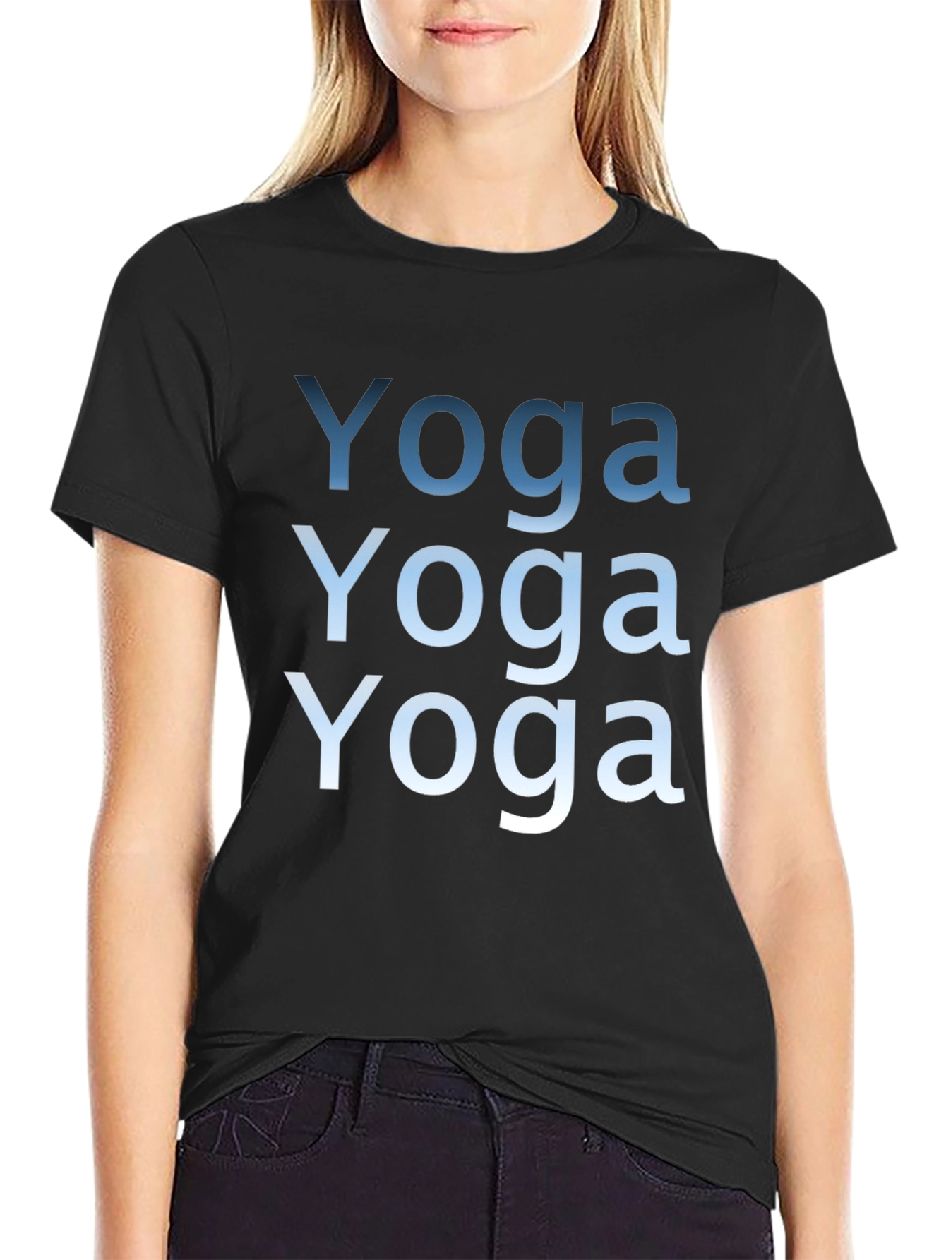 Black Yoga Text T-Shirt - Relax in Comfort & Style view 2