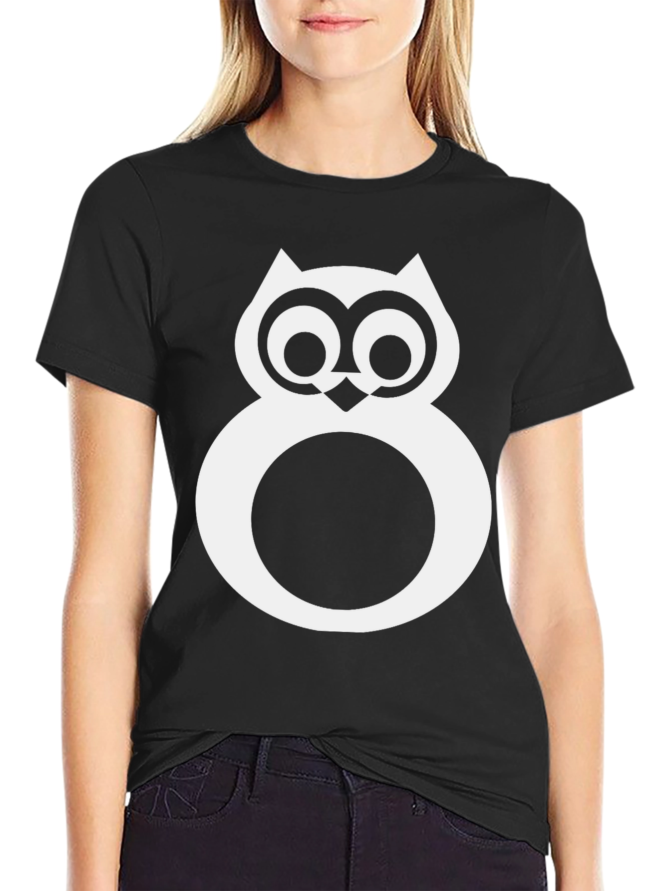Black Cool Owl Graphic Black T-Shirt view 2