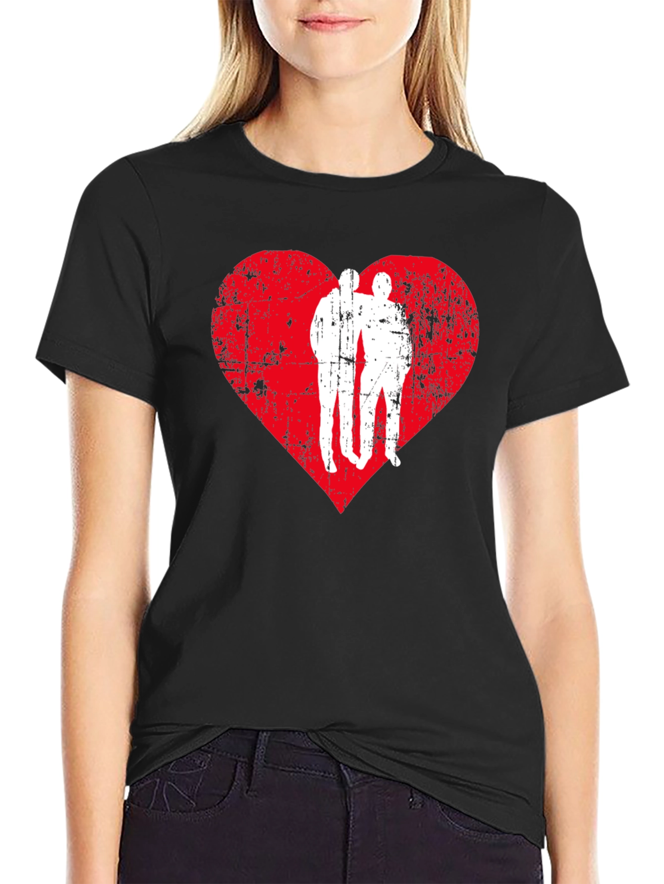 Black Distressed Heart Friends Graphic Tee - Black view 2