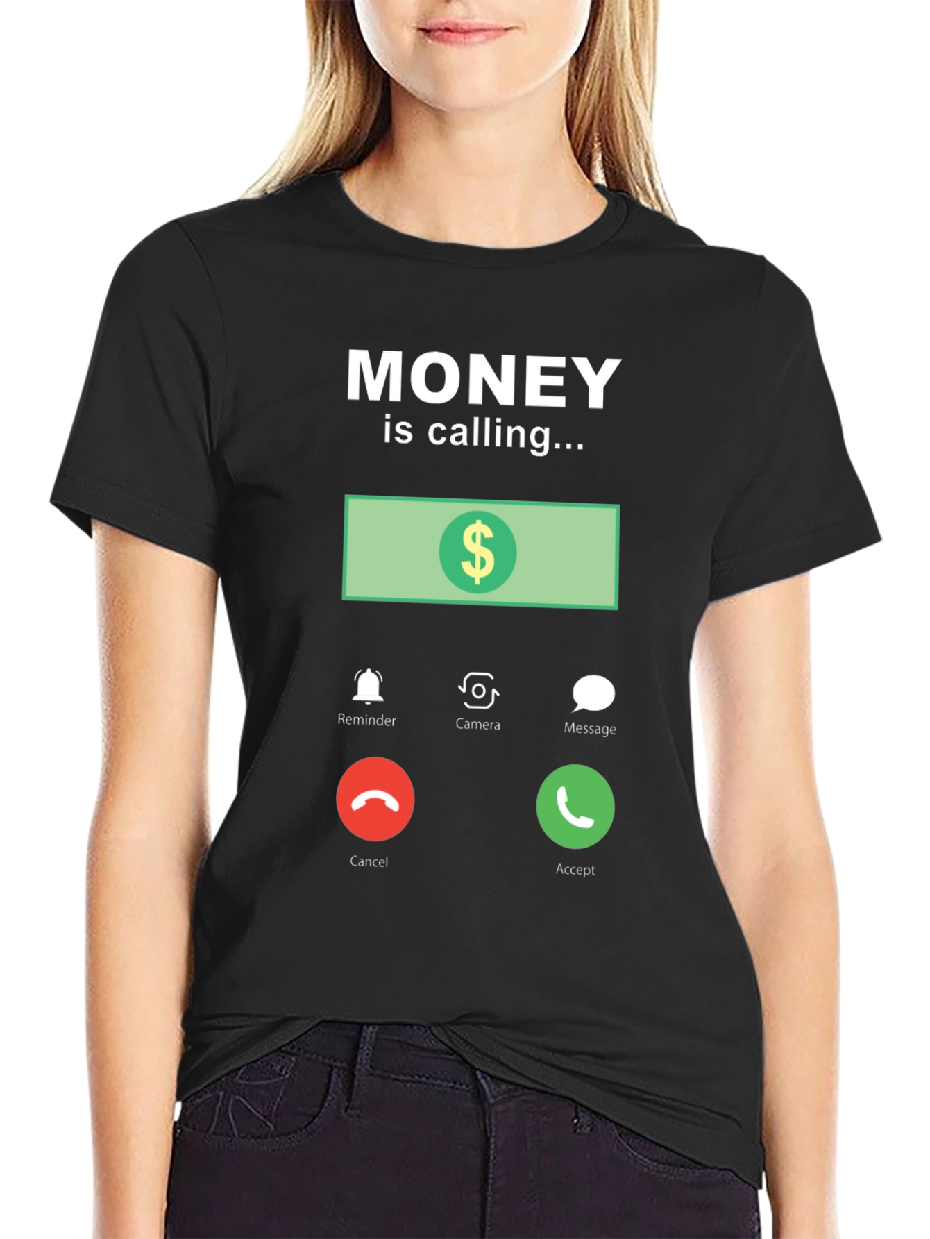Black Money is Calling Funny Graphic T-Shirt view 2