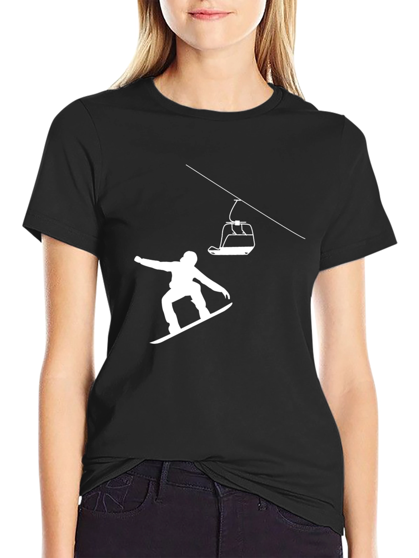 Black Snowboarder Graphic Tee - Black Cotton Blend view 2