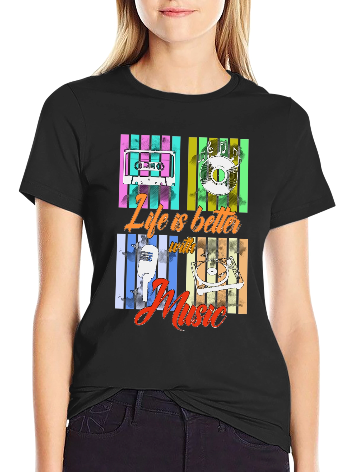 Black Life Is Better With Music T-Shirt view 2